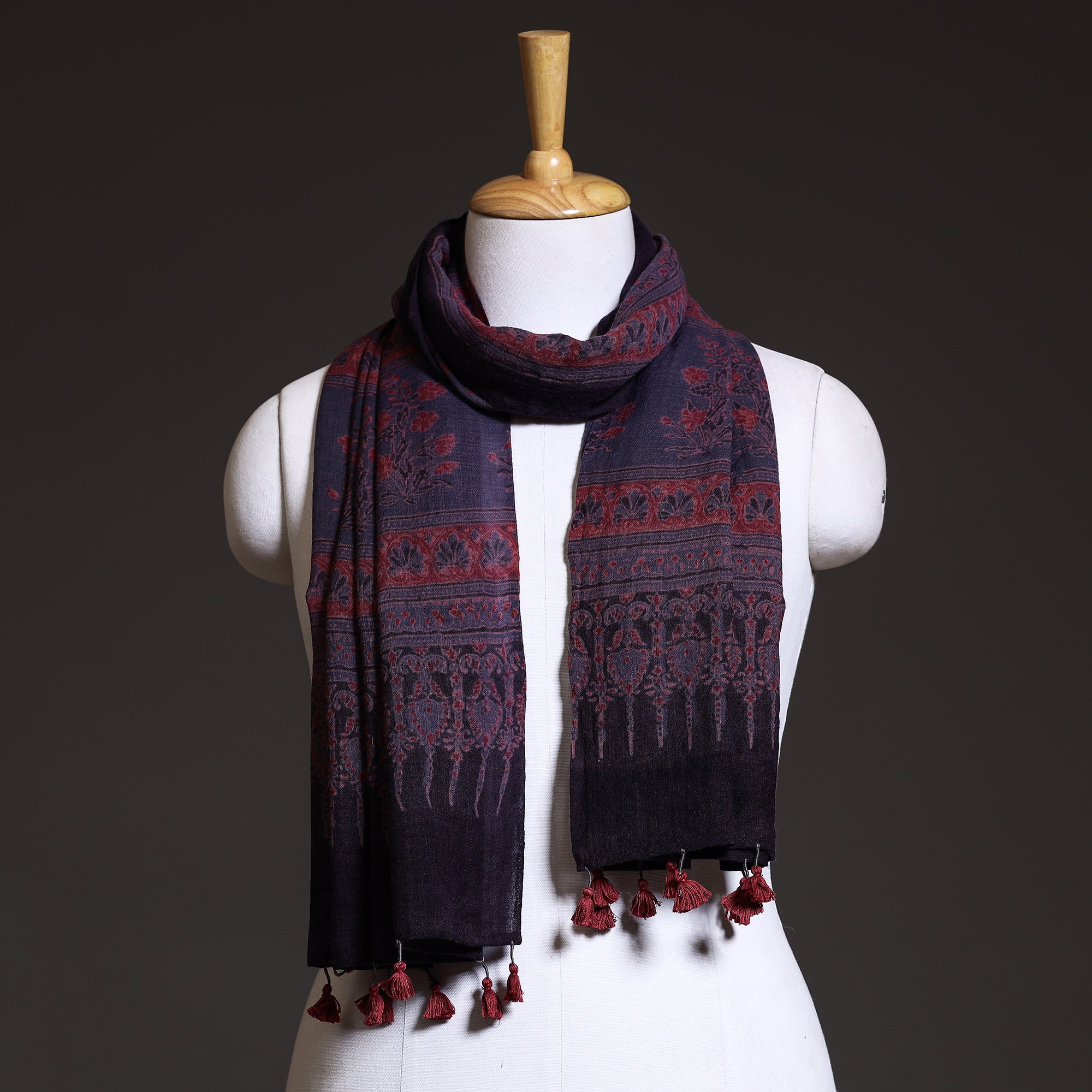 AJRAKH BY SUFIYAN ISMAIL KHATRI Blue - Block Print Woolen Ajrakh Stole