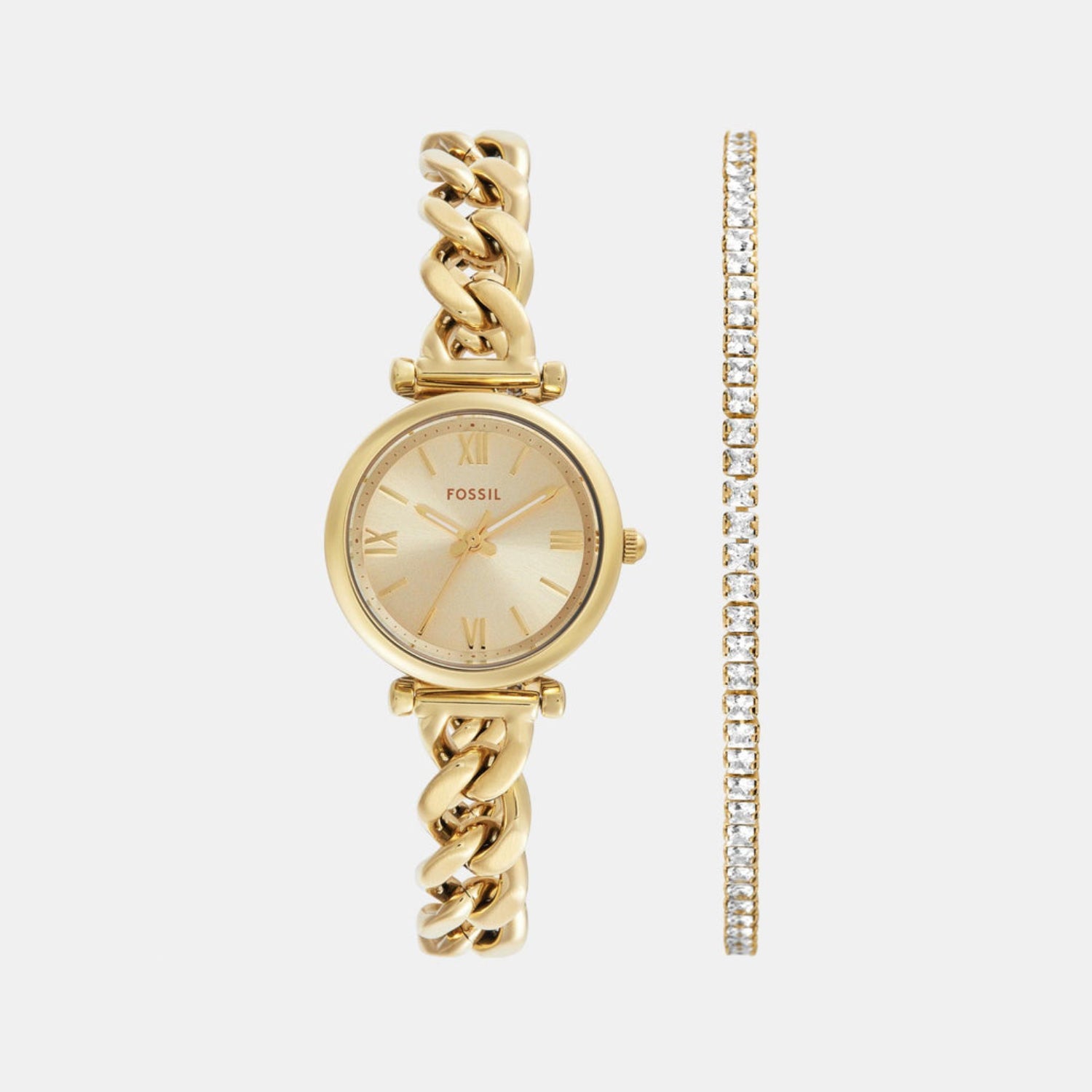 Fossil Carlie Women Quartz Gold Dial Analog Stainless Steel Watch ES5387SET