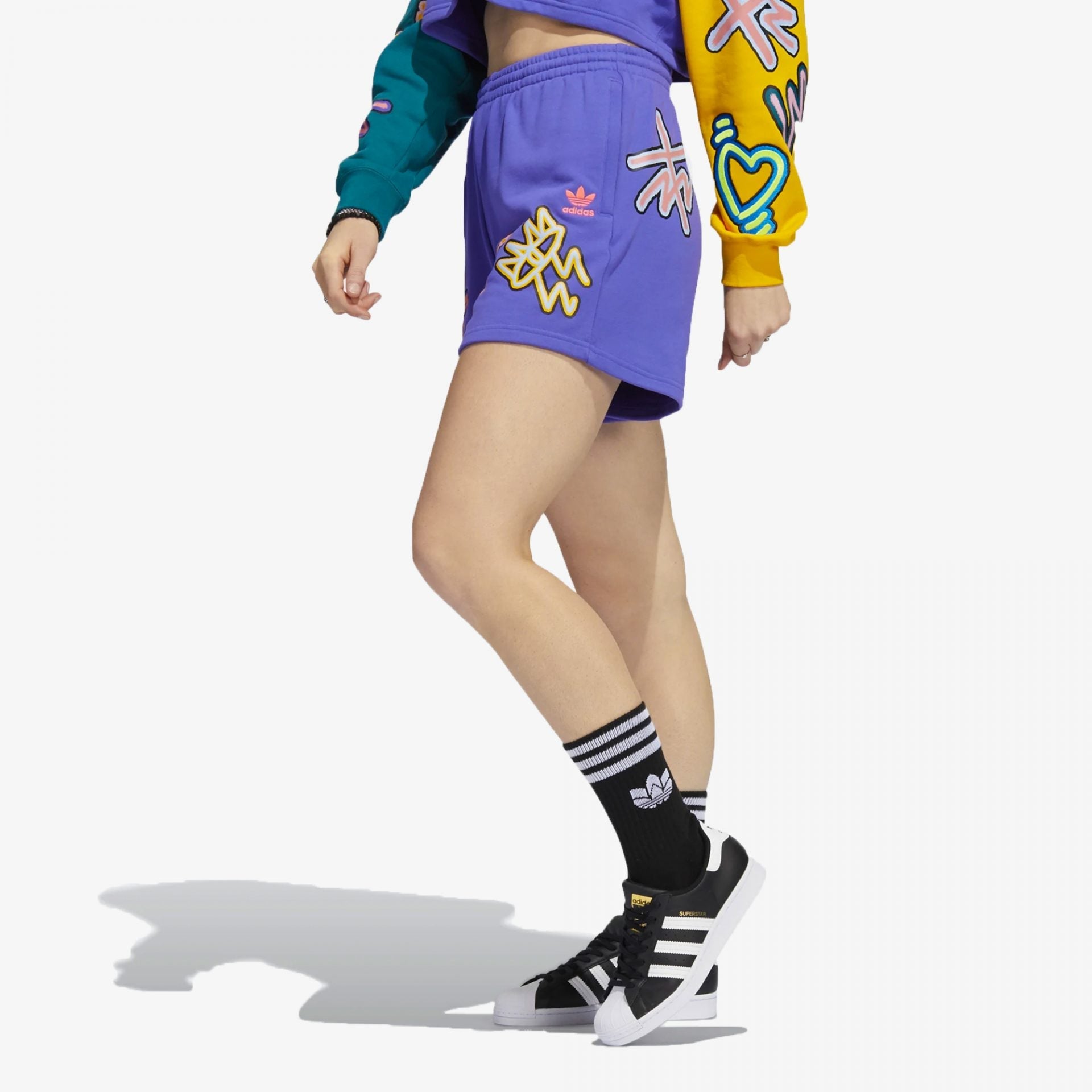 Adidas Originals | LOVE UNITES LOOSE SHORTS { PURPLE / MULTICOLOR