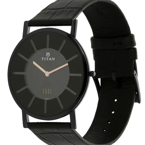 Titan Edge Quartz Analog Black Dial Leather Strap Watch for Men 37.3mm NT1595NL01 - view 2