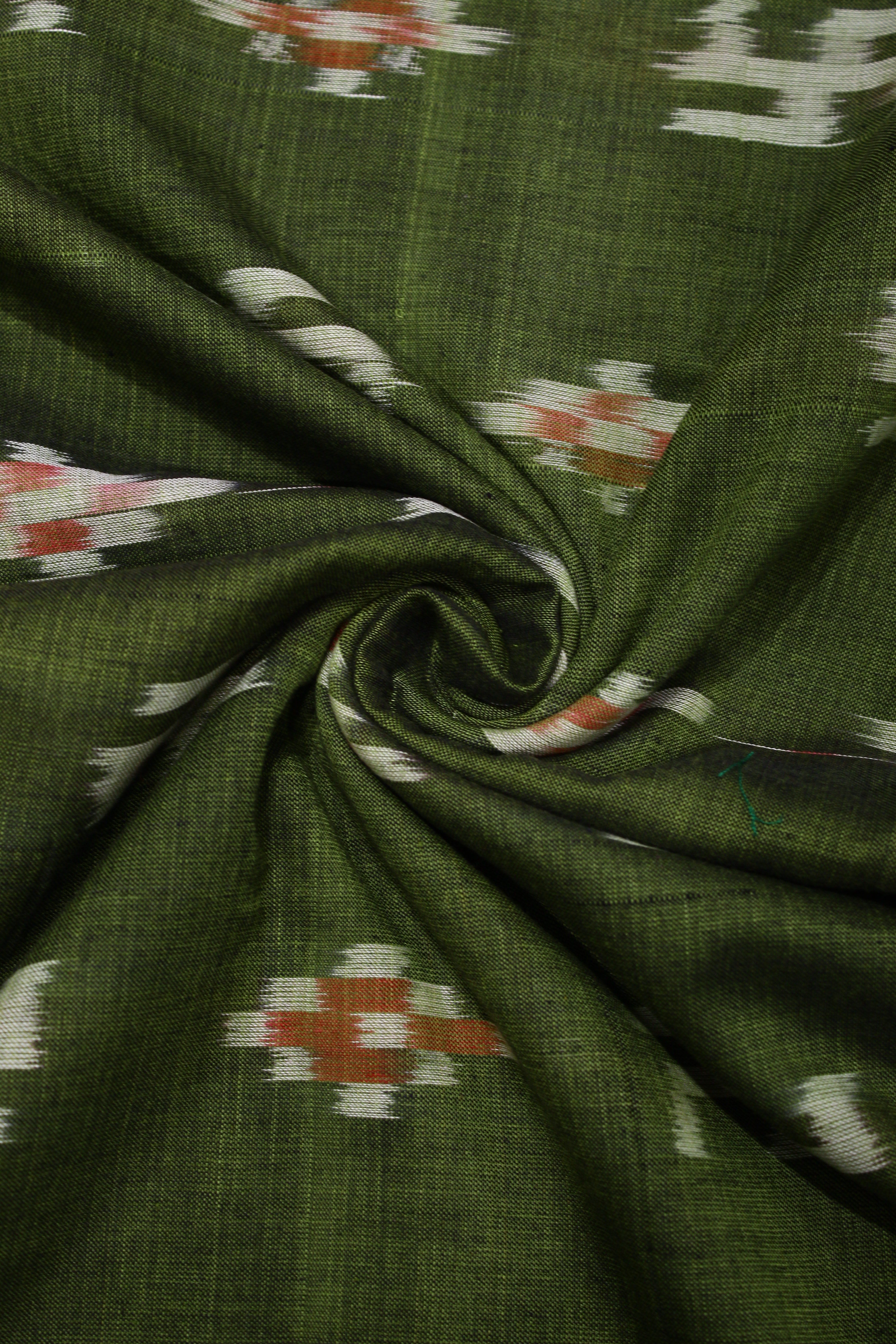 IndianVillèz Green Pasapali Swastik Sambalpuri Ikat Cotton Fabric