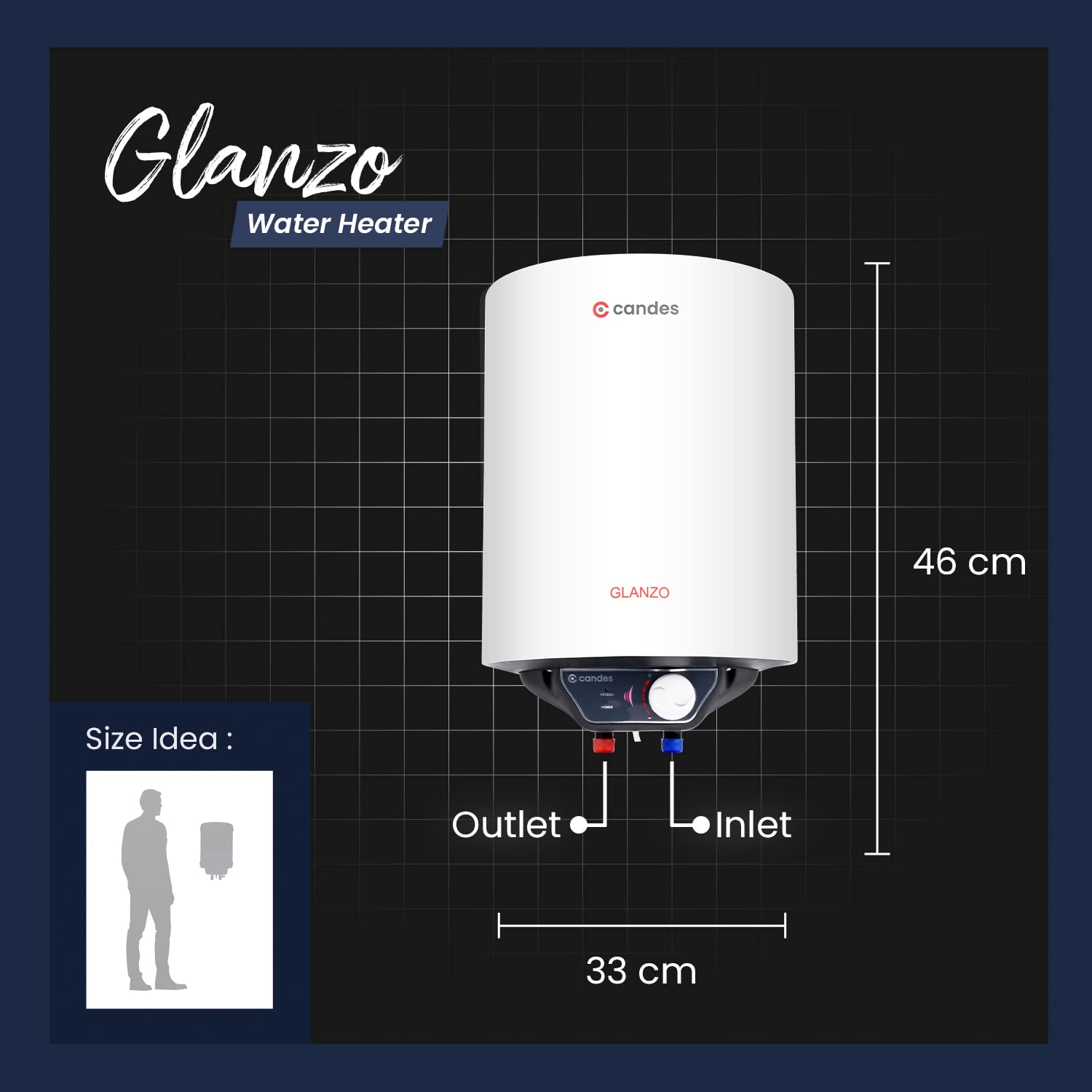 Candes 10 Litre Glanzo 5 Star Rated GlassLine Automatic Storage Electric Water Heater - 8 Bar Pressure with Installation Kit, Metal Body White - view 7