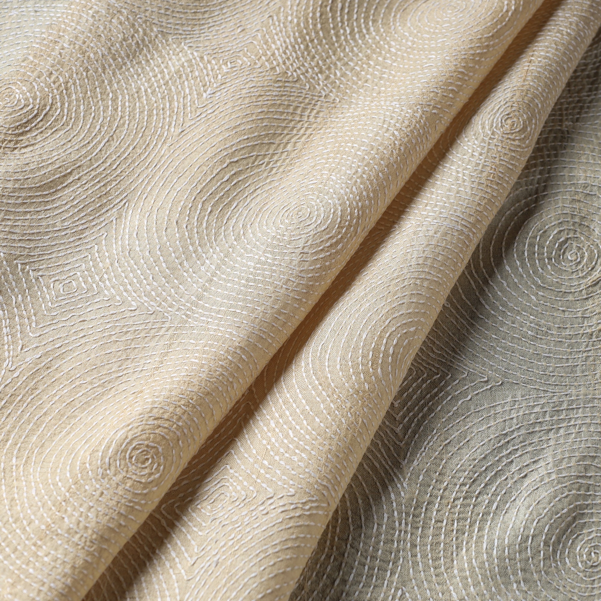KHUSHBASH - HAPPY LOOM OF EAST Beige - Handloom Tussar Silk Bengal Kantha Fabric 07 - view 2