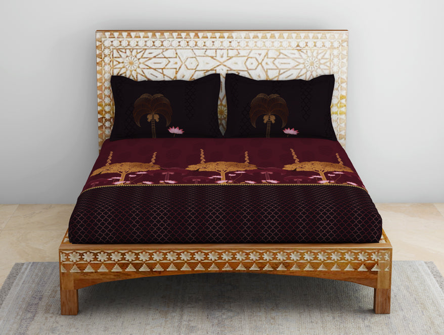 Spaces India Pichwai Ornate Dark Pink 100% Cotton King Size Bedsheet - Rangana by Spaces