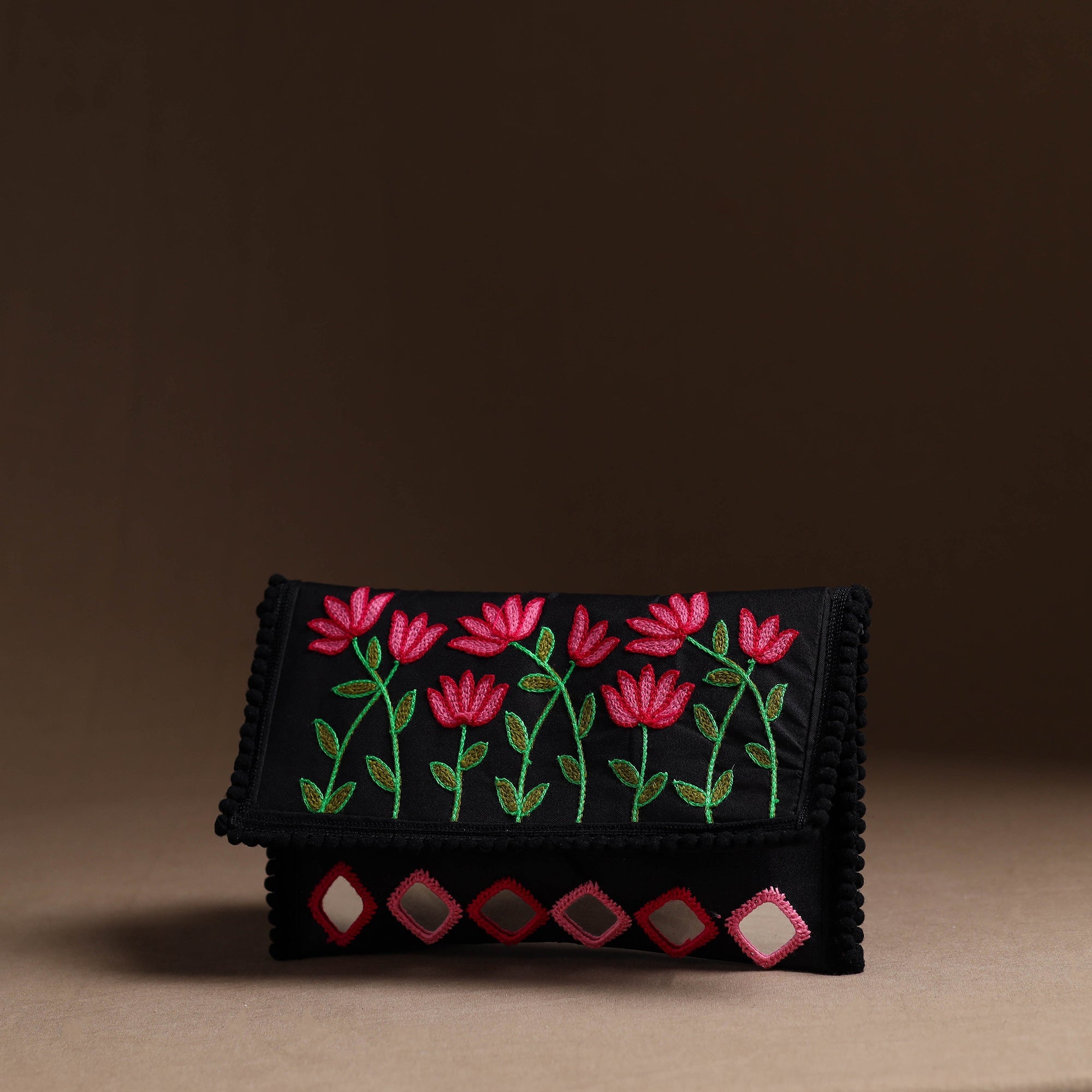 ITOKRI CRAFTS INITIATIVE Black - Aari Hand Embroidery Mirror Work Cotton Sling Bag 08 - view 4