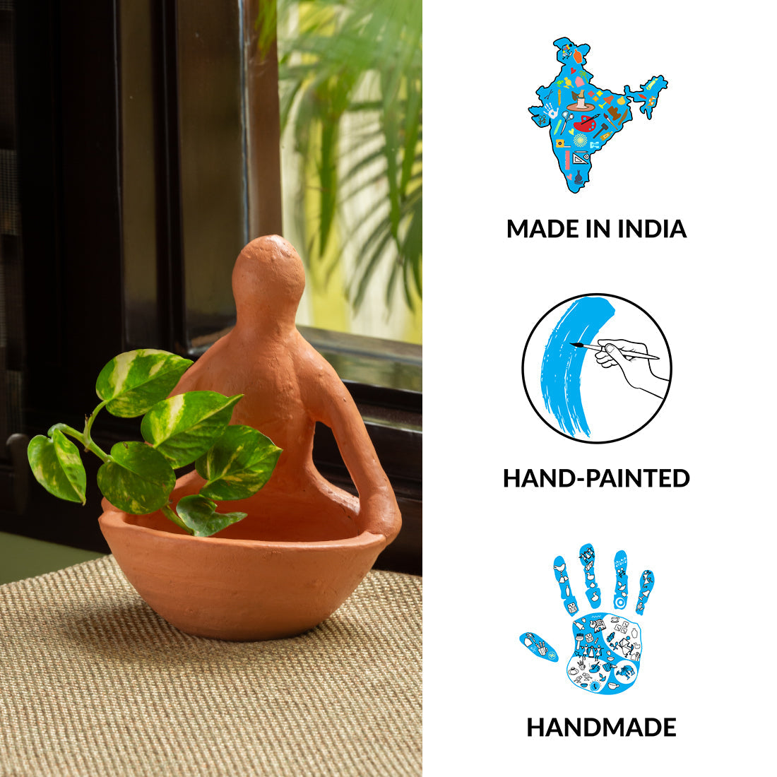 EXCLUSIVELANE 'Spirit of Earth' Handmade & Handpainted Terracotta Planter Pot (6 Inch) - view 5
