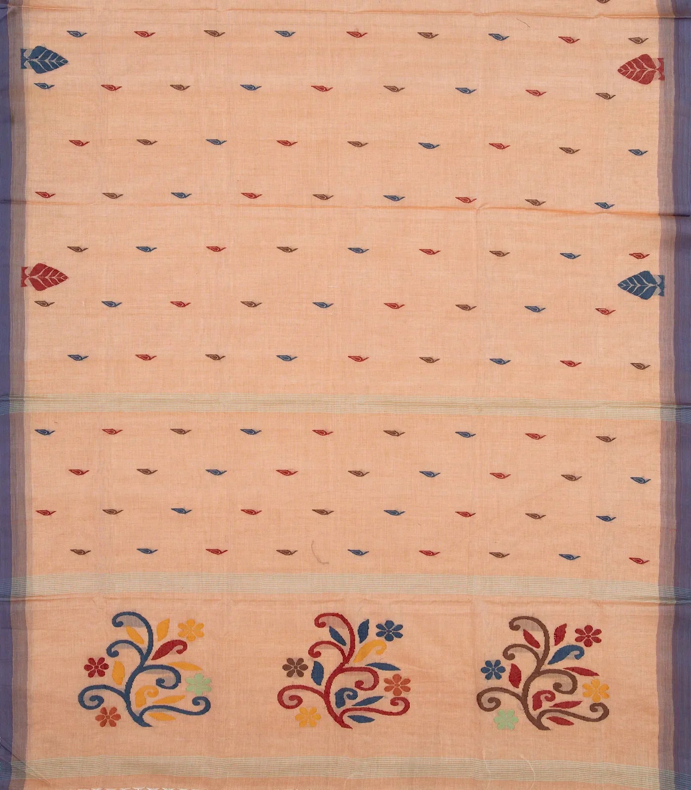 RmKV Peach Bengal Cotton Saree With Floral Motifs - view 2