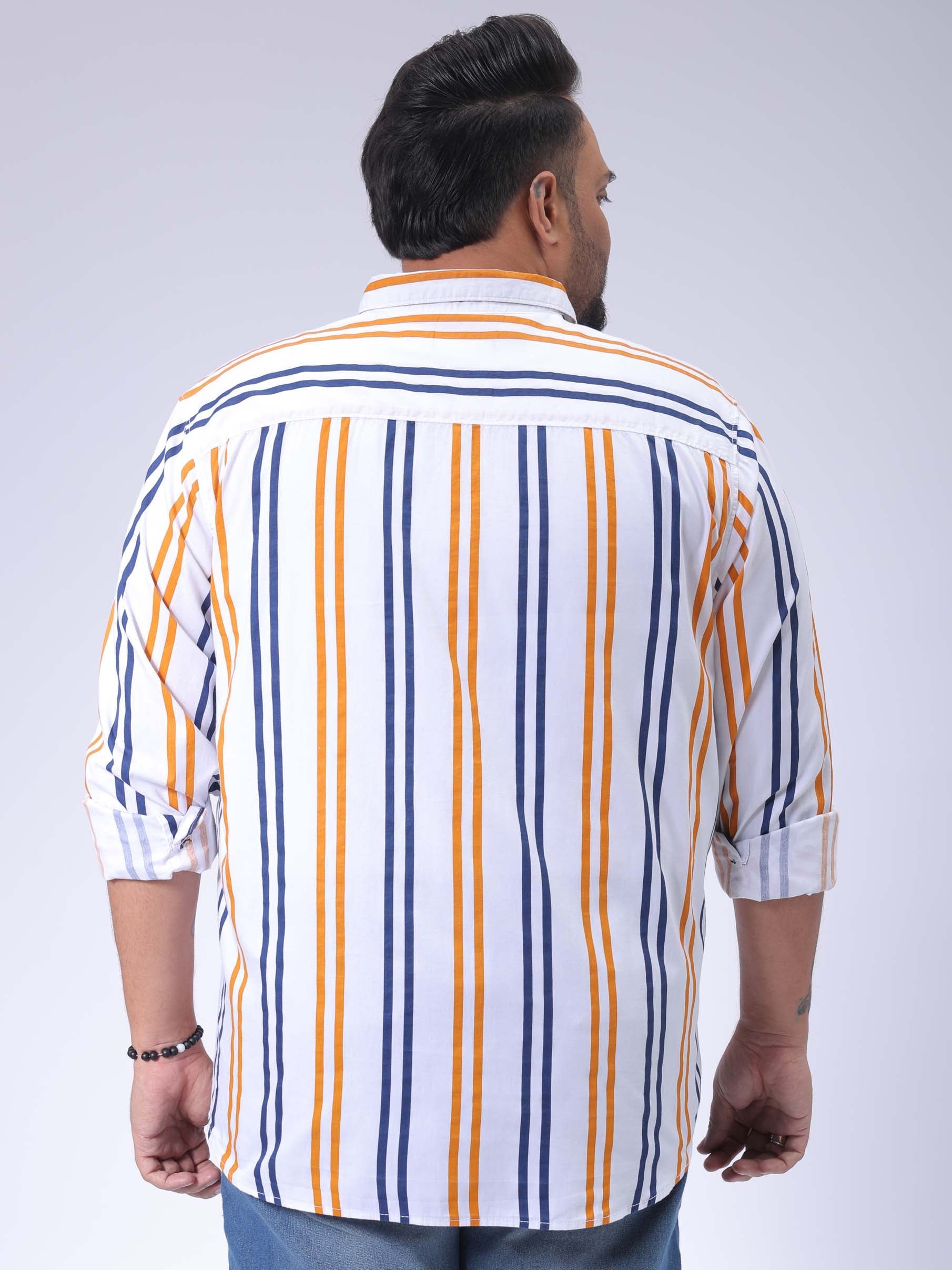 HARDSODA Men's Plus Size White Regular Fit Vertical Striped Casual Shirt - view 5
