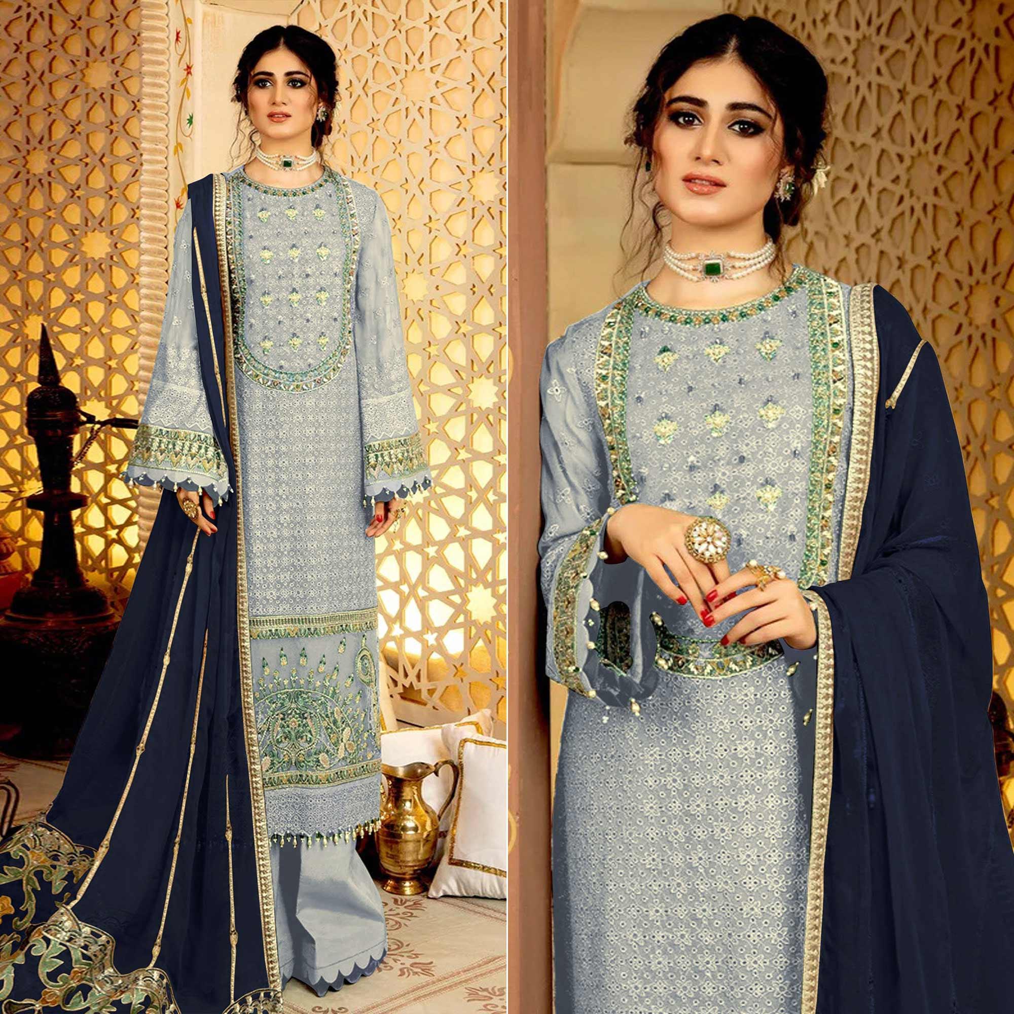 Peachmode Light Lavender Embellished With Embroidered Georgette Pakistani Suit