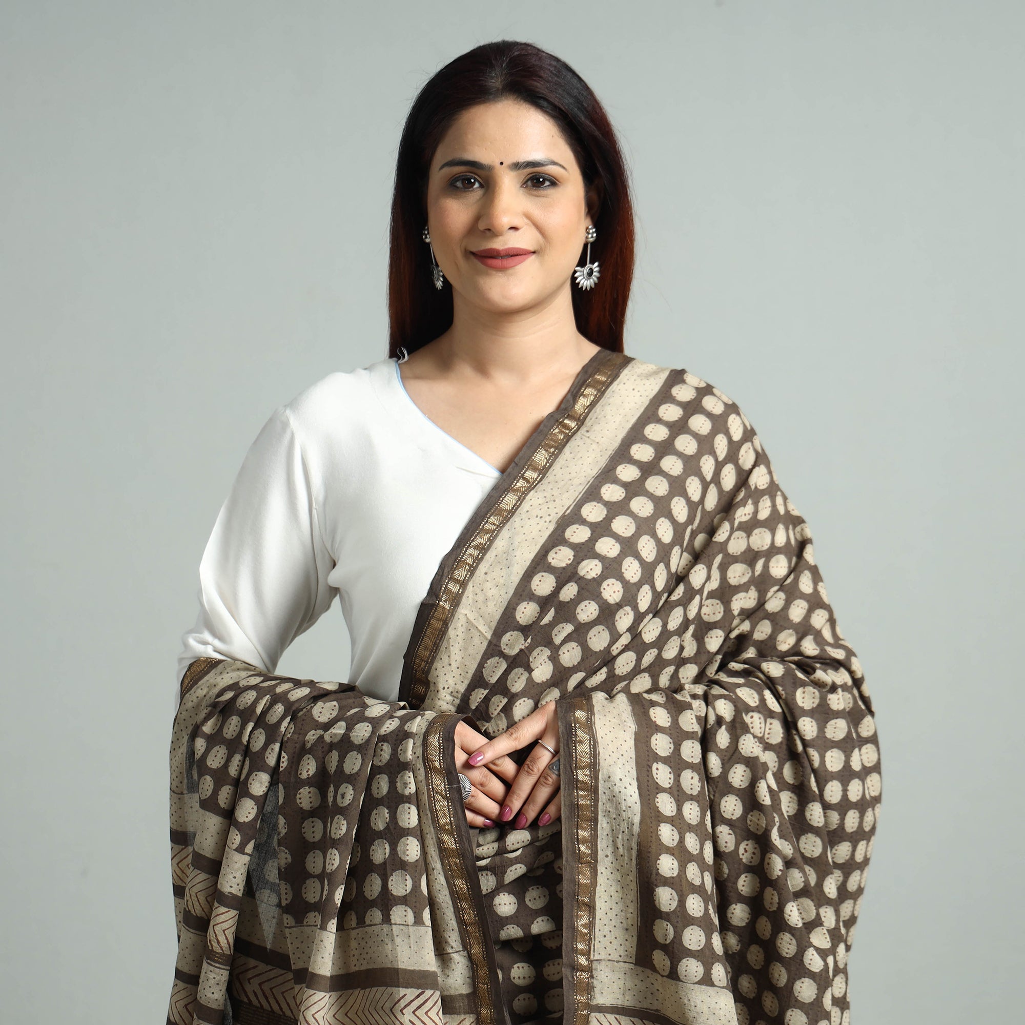 HAVELI CHRONICLES Brown - Akola Block Printed Cotton Dupatta 29 - view 3