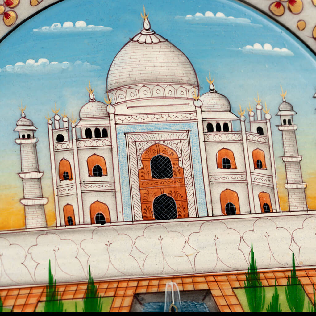 Indian Craft Hand Painted Taj Mahal Decorative Plate With Stand - view 7