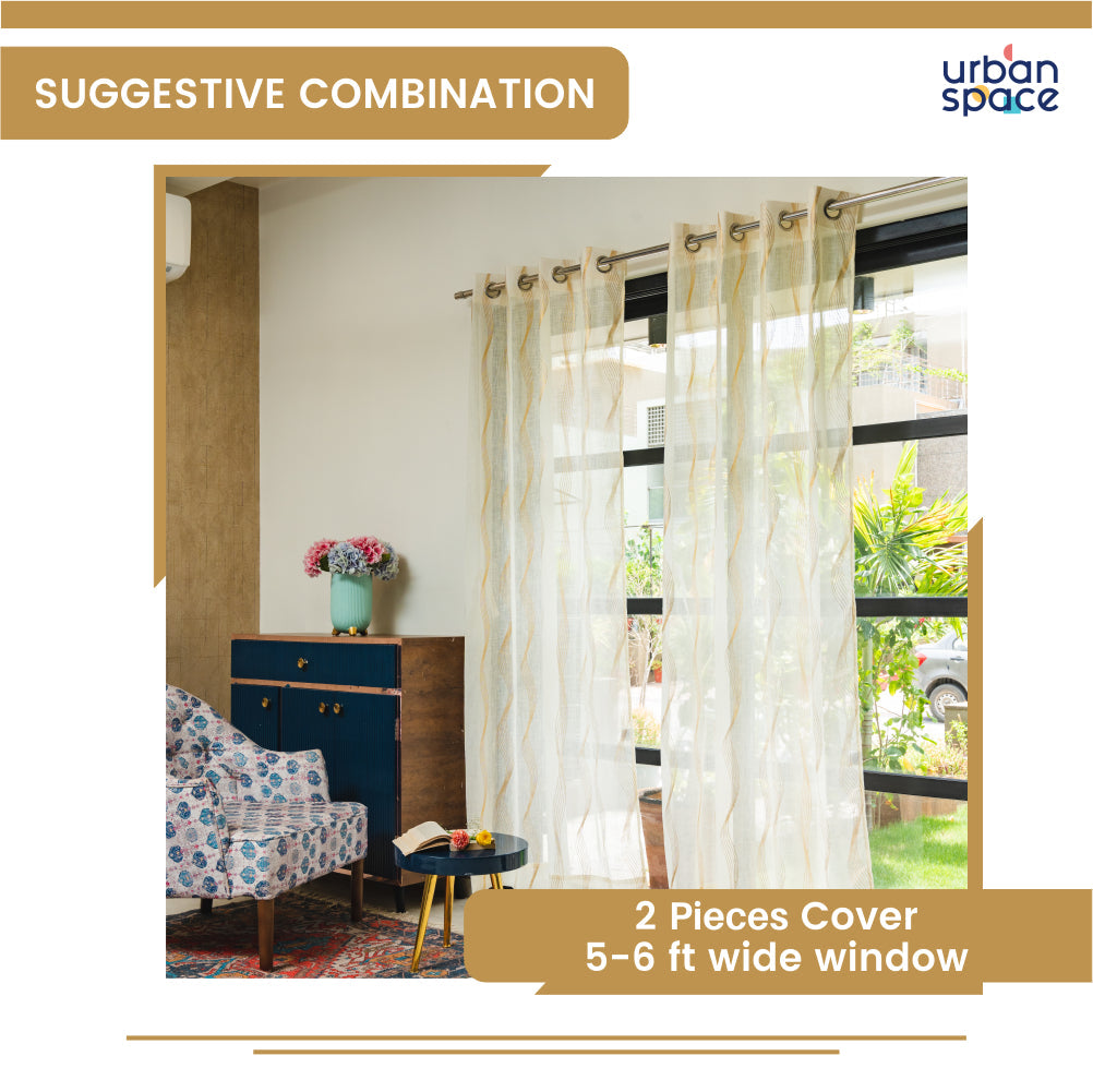 Urban Space -Home Furnishing Store Linen Textured Metallic Gold Foil Sheer Curtains, Pack of 2 Curtains - Double Wave - view 5