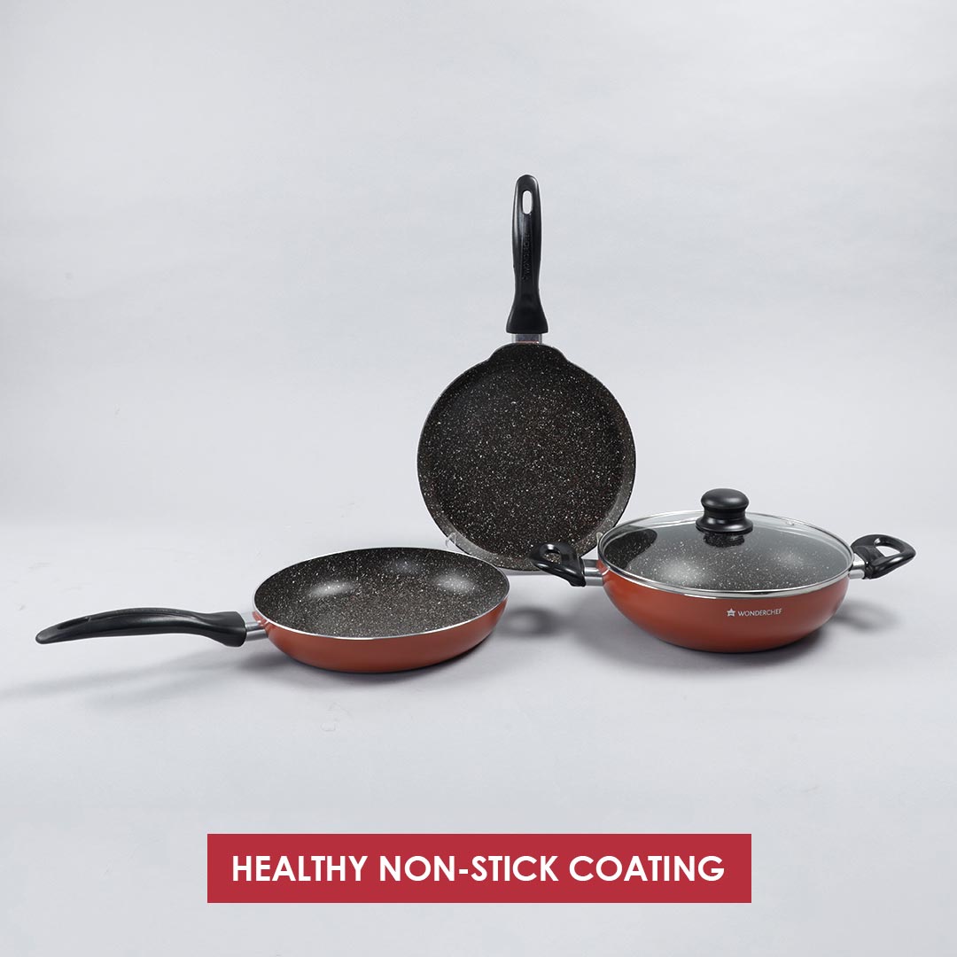 Athena Aluminium Non-Stick Cookware Set of 4 | Kadhai with Glass by blacktree