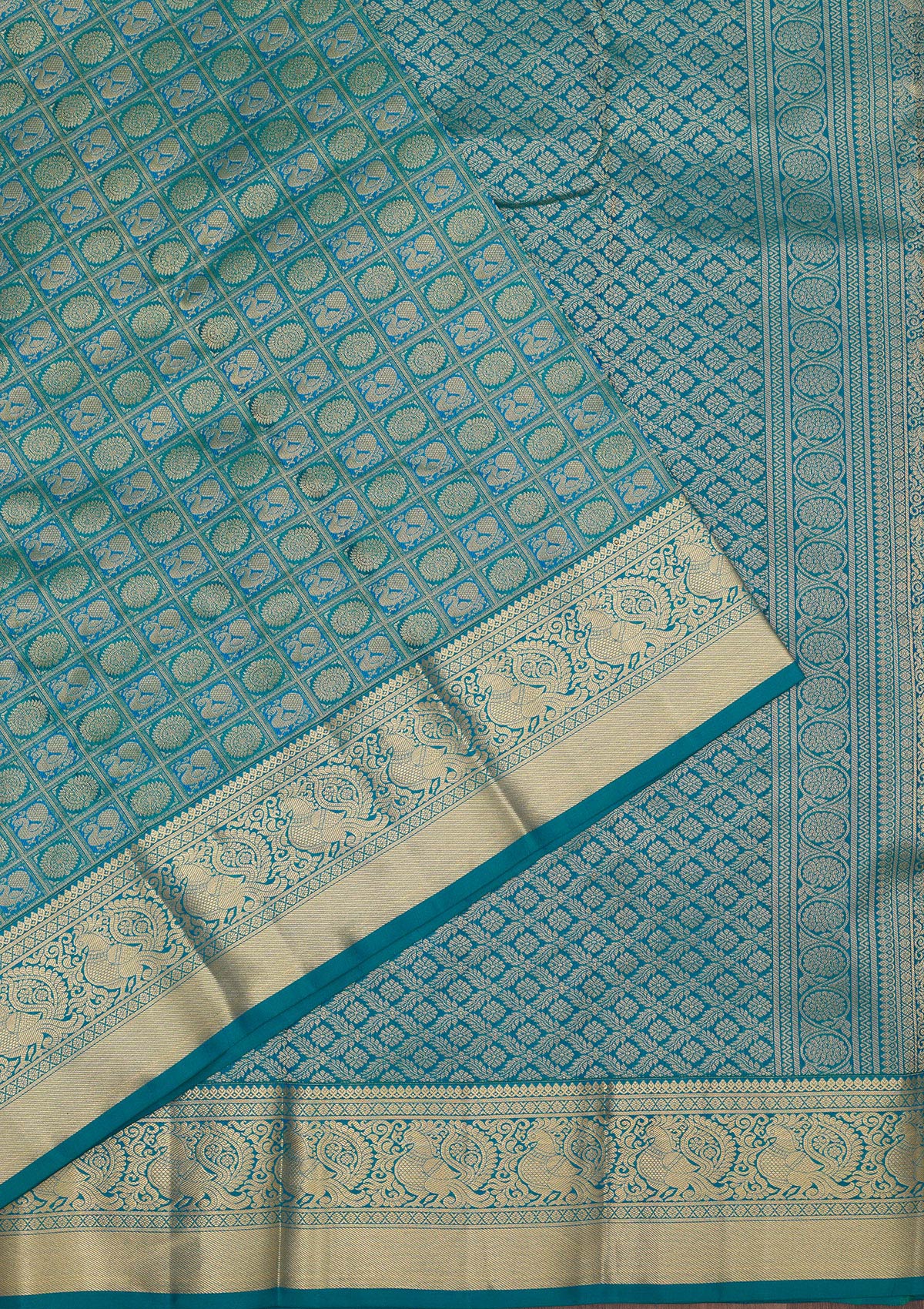 Koskii Peacock Blue Zariwork Pure Silk Saree – Women's - view 3