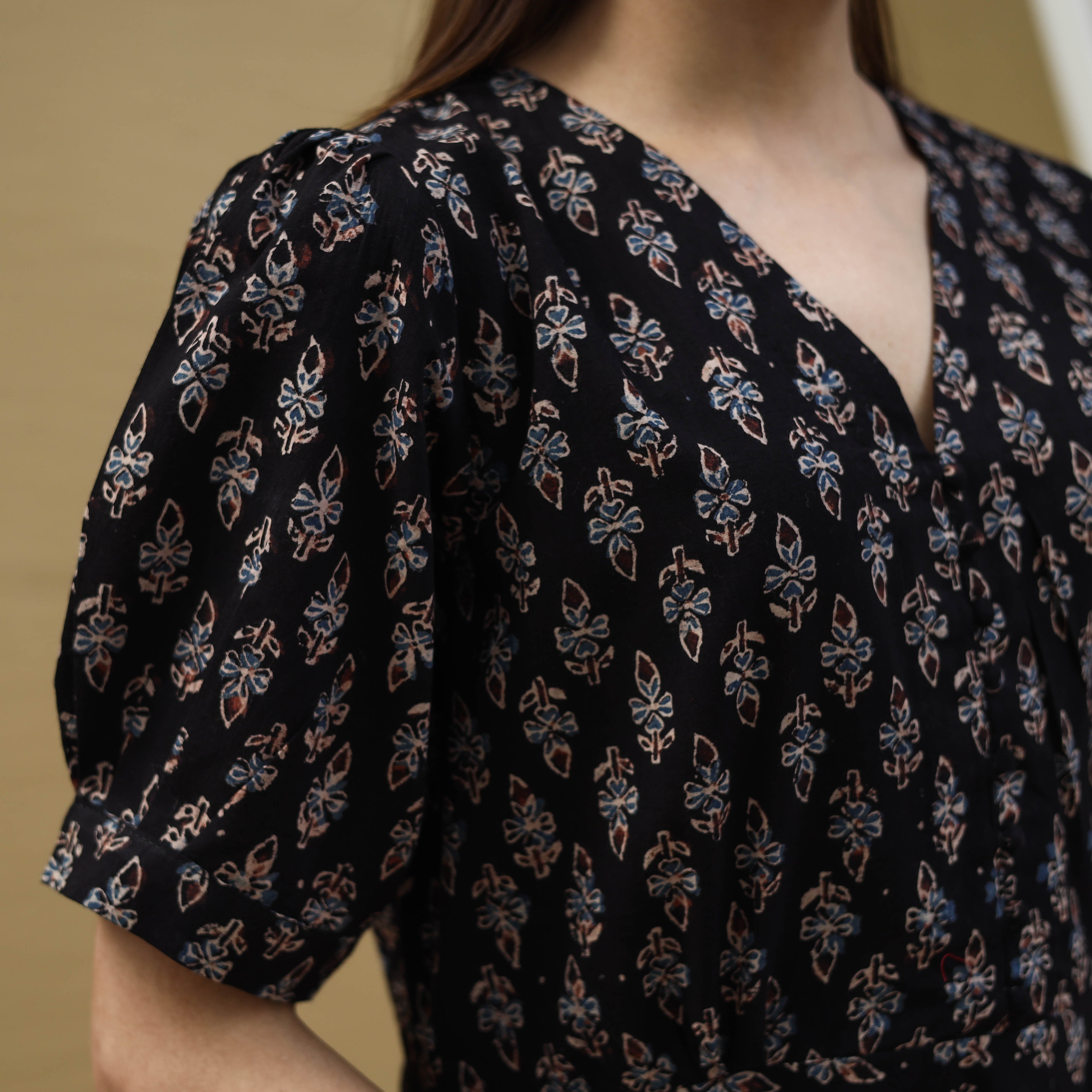 ITOKRI CASUALS Black - Block Print Cotton Flared Ajrakh Dress 05 - view 6