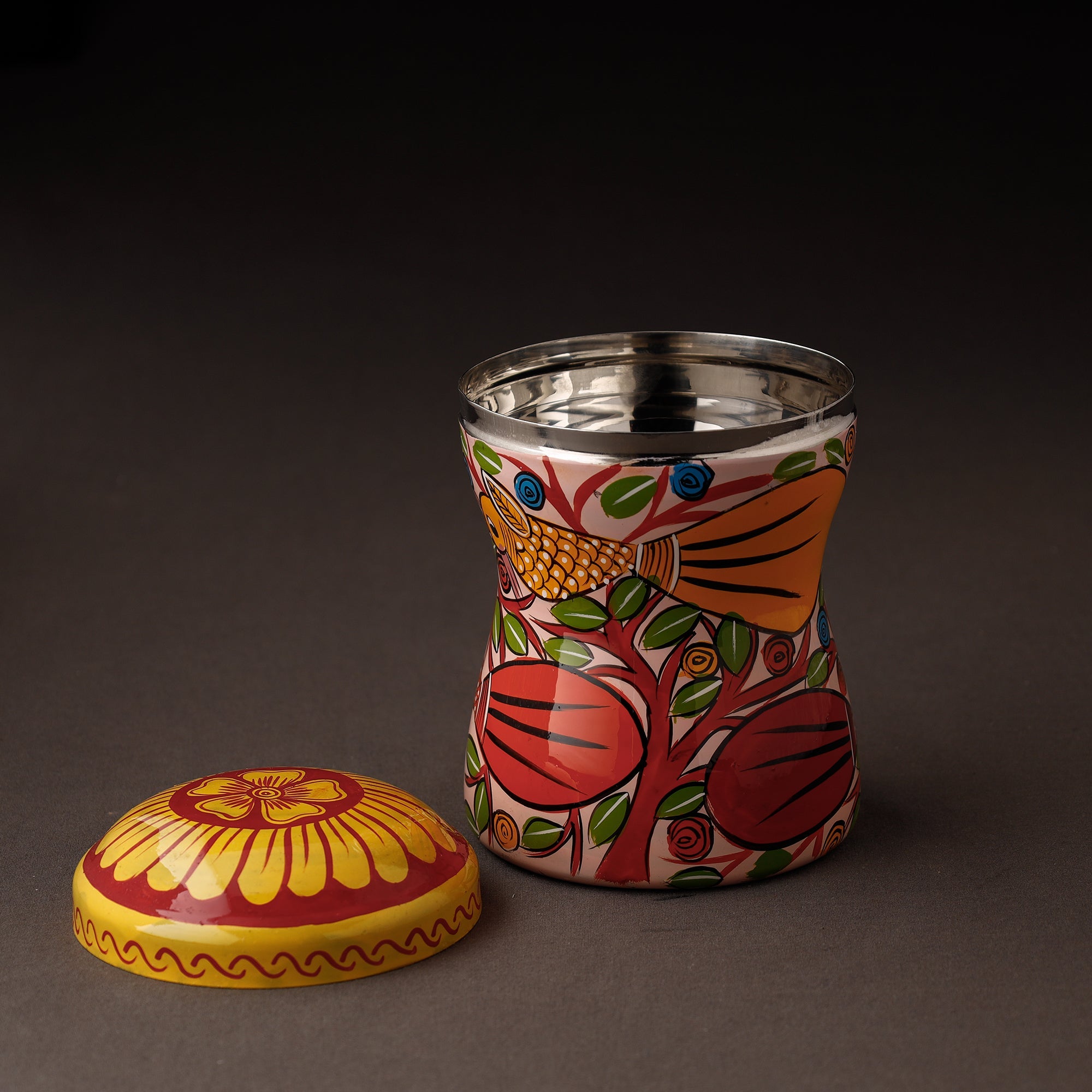 AAYAAS Bengal Patua Handpainted Stainless Steel Multi Utility Container - view 2