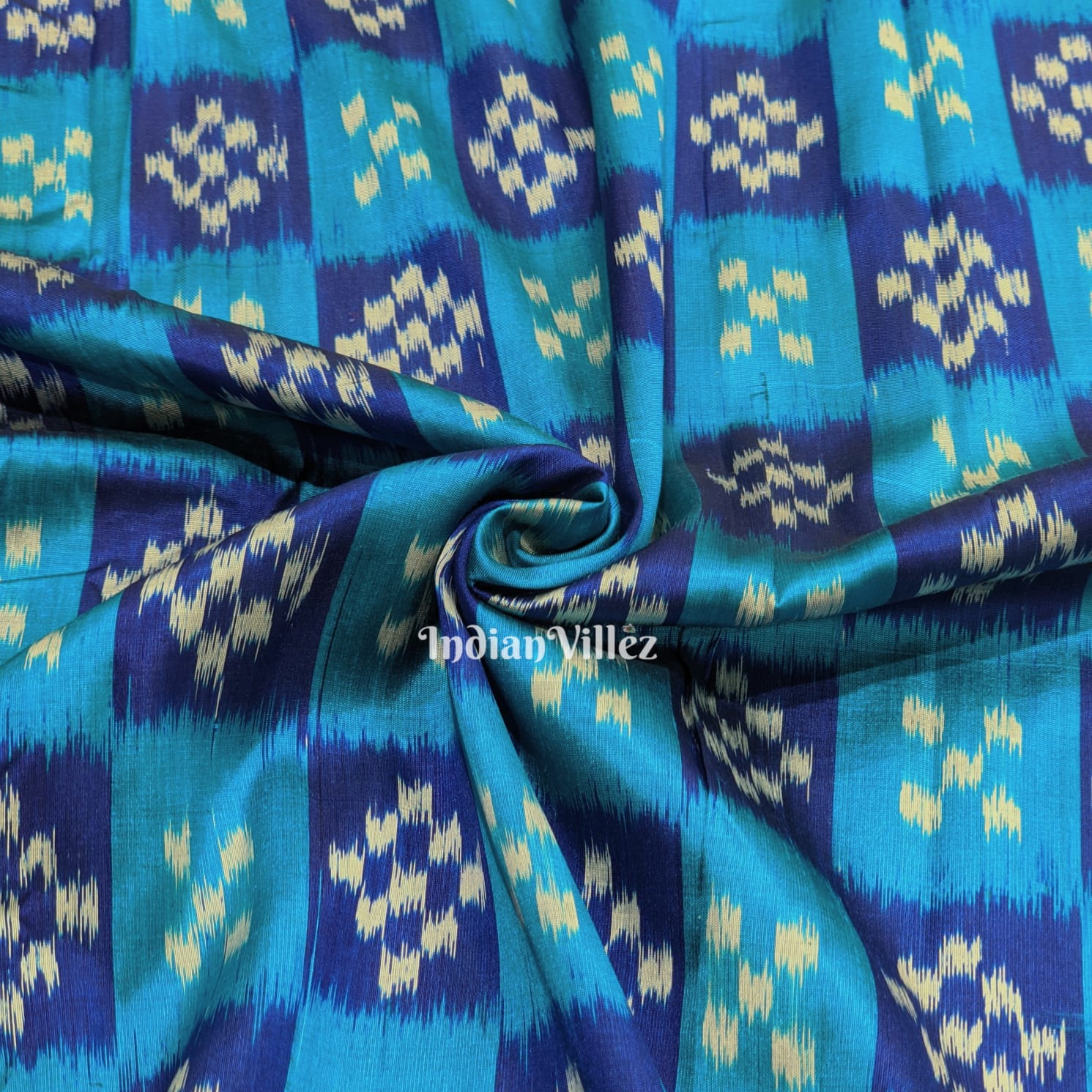 IndianVillèz Blue Pasapalli Theme Sambalpuri Ikat Silk Fabric