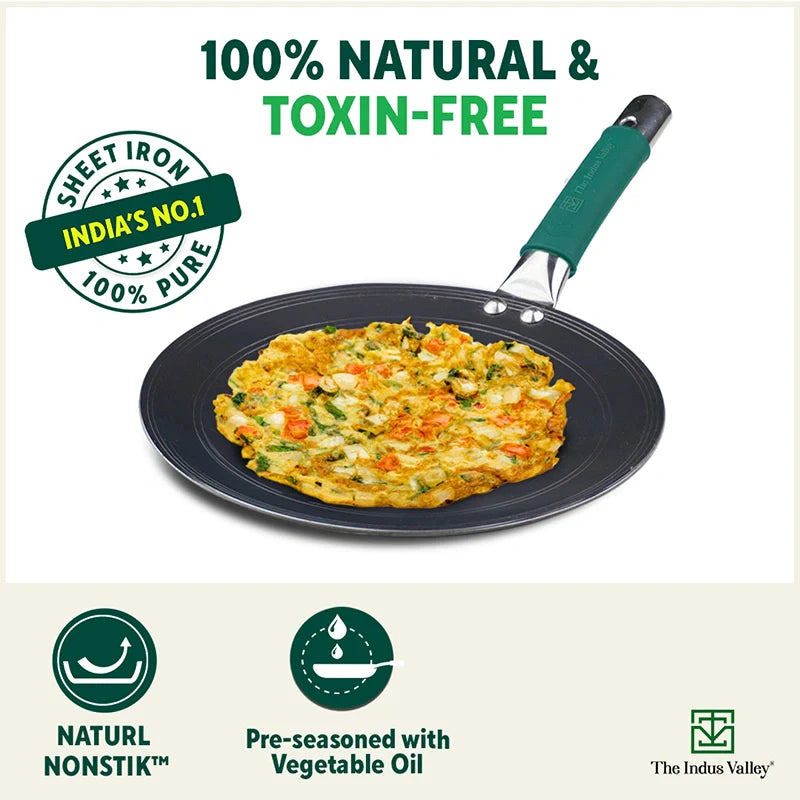 The Indus Valley Ironklad 100% Pure Sheet Iron Concave Tawa, Steel Cool Touch Handle & Silicone Grip, Pre-seasoned, Toxin-free, 27 cm, 1 Kg - view 5