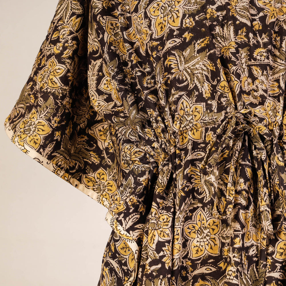 CHUTNEY CRAFT STUDIO Black - Block Print Cotton Kalamkari Kaftan with Tie-Up Waist (Short) - view 2