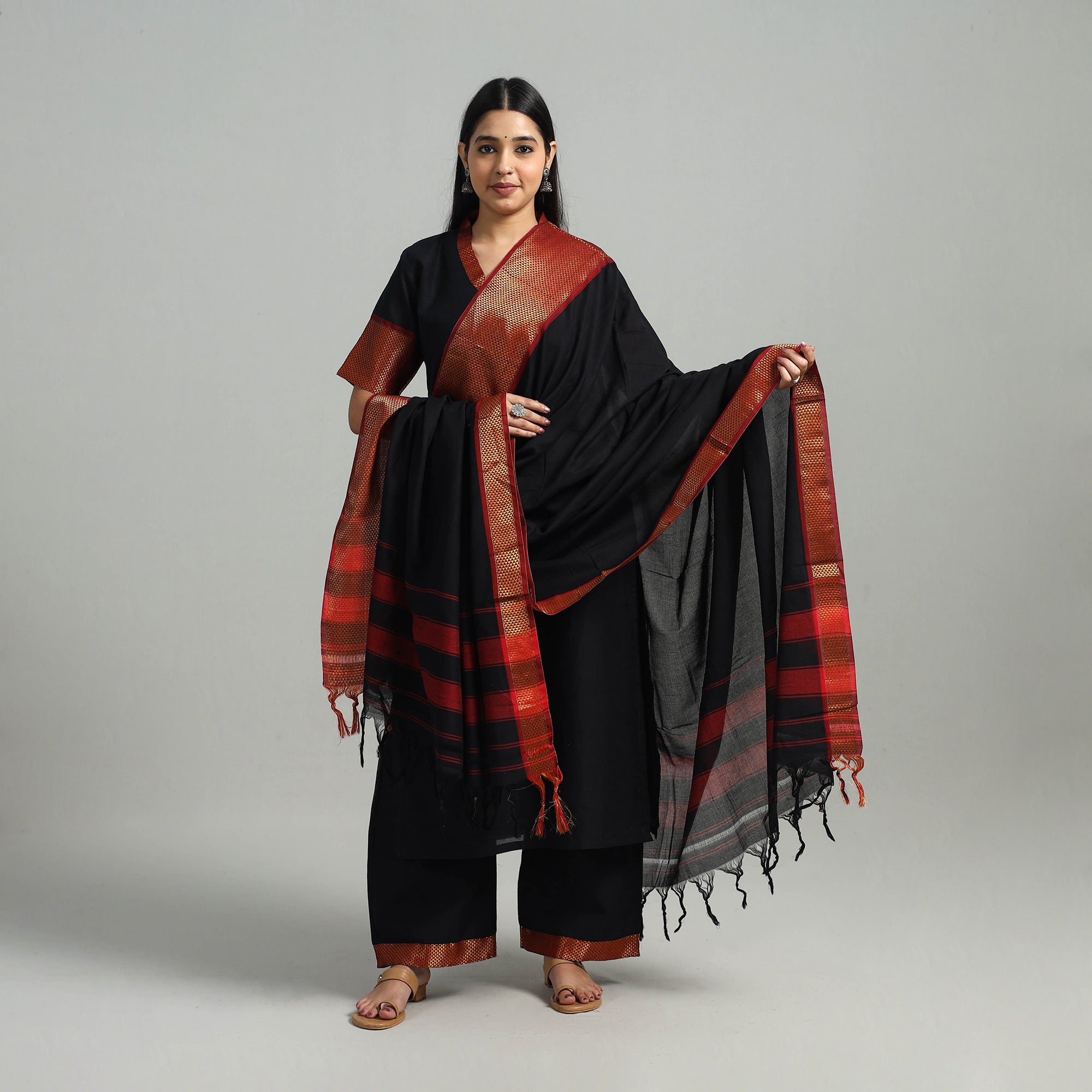 ITOKRI CASUALS Black - Cotton Dharwad Kurta Set with Palazzo & Dupatta 17 - view 2