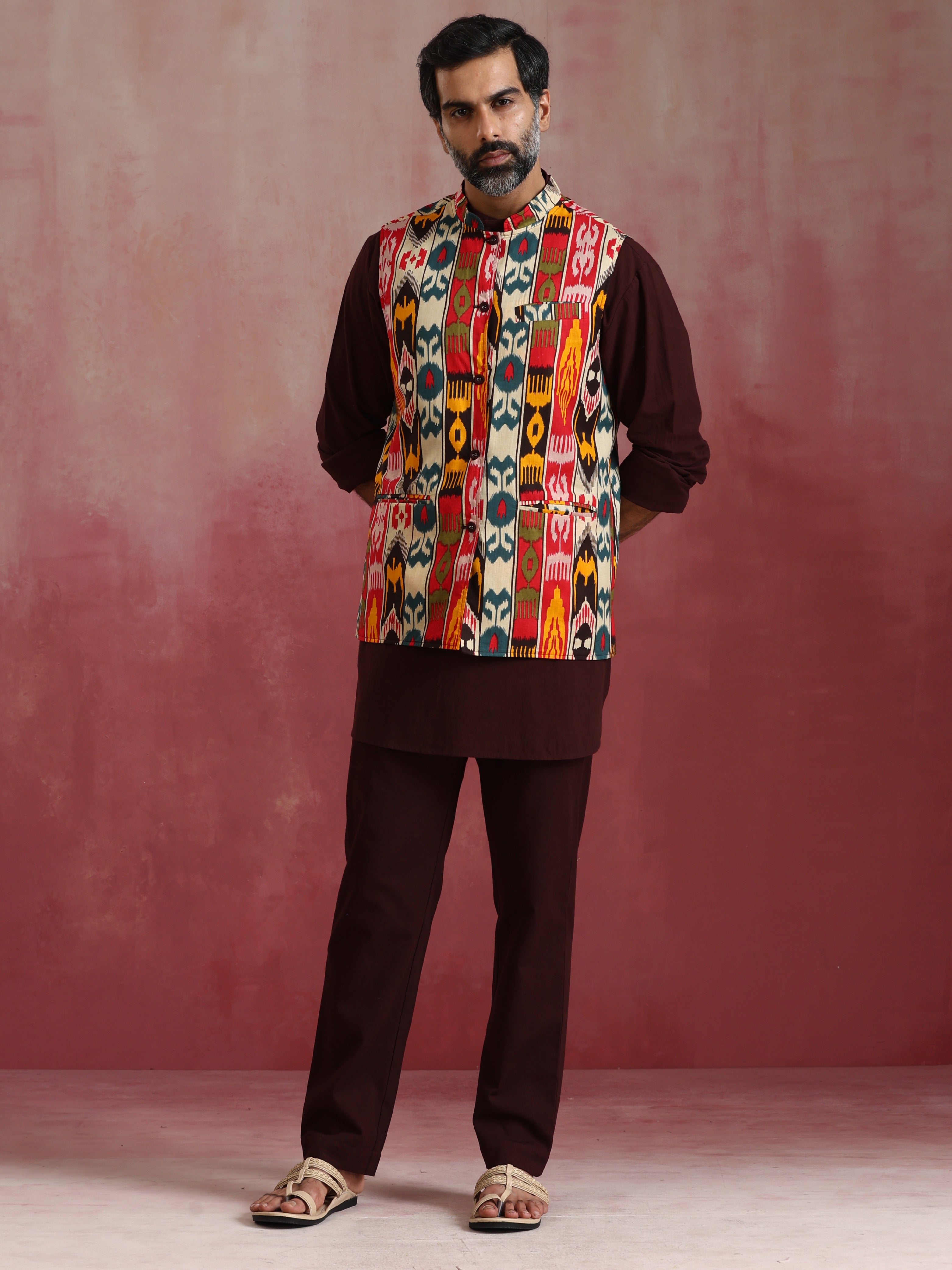 trueBrowns Men's Cola Ikat Reversible Nehru Jacket - view 2