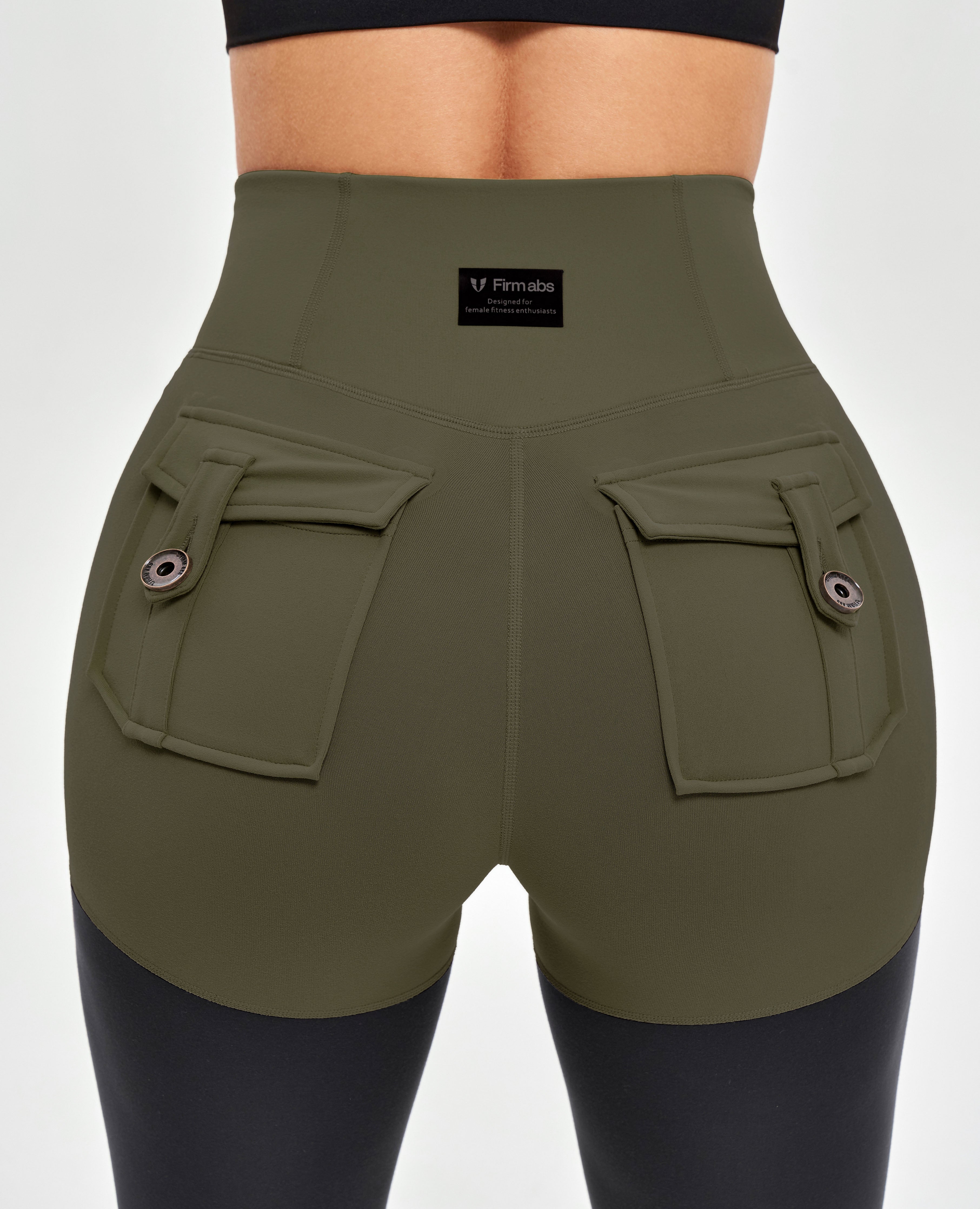 FIRM ABS Cargo Athletic Leggings - Dark Green and Black - view 3