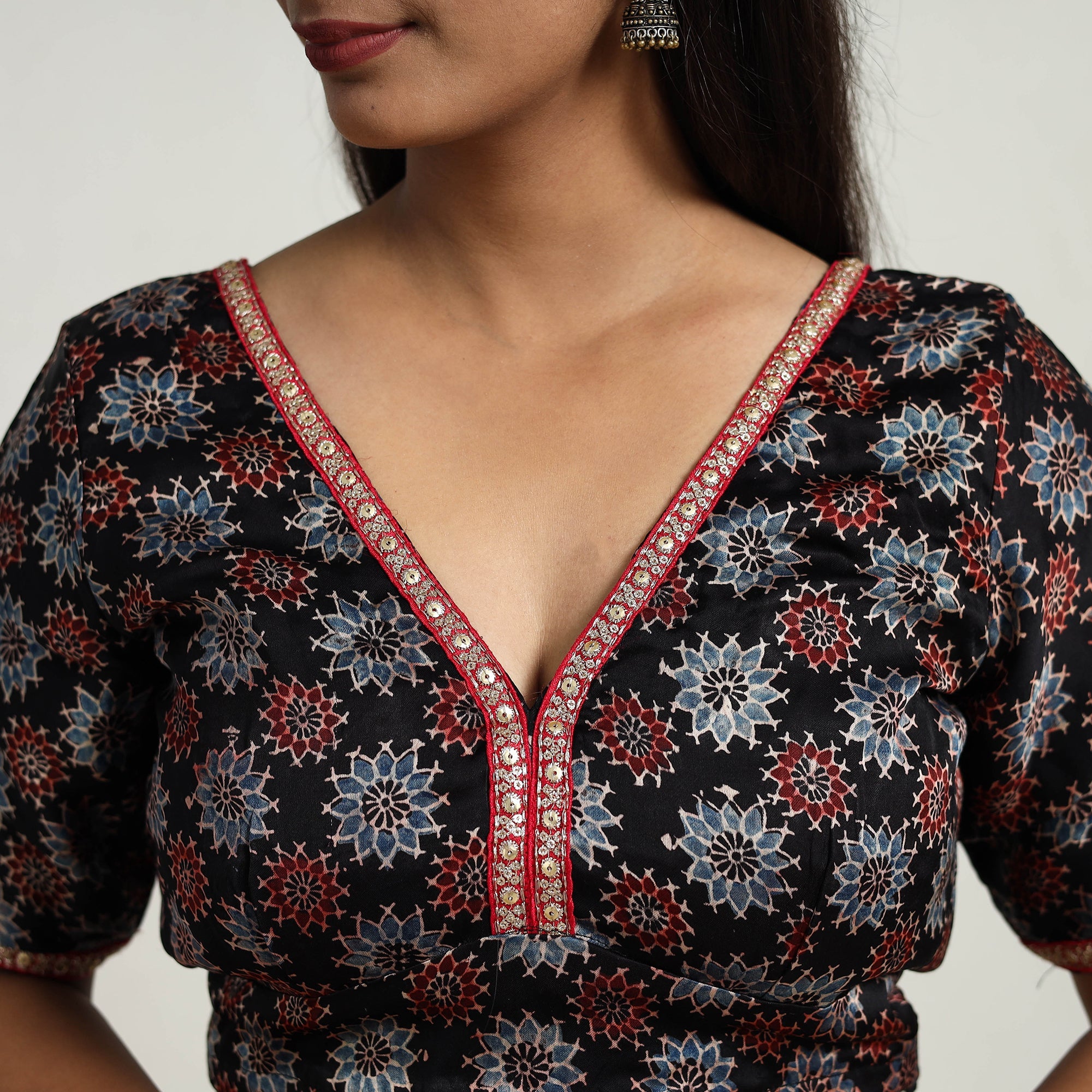 ITOKRI CASUALS Black - Modal Silk Block Print Stitched Ajrakh Blouse 07 - view 4