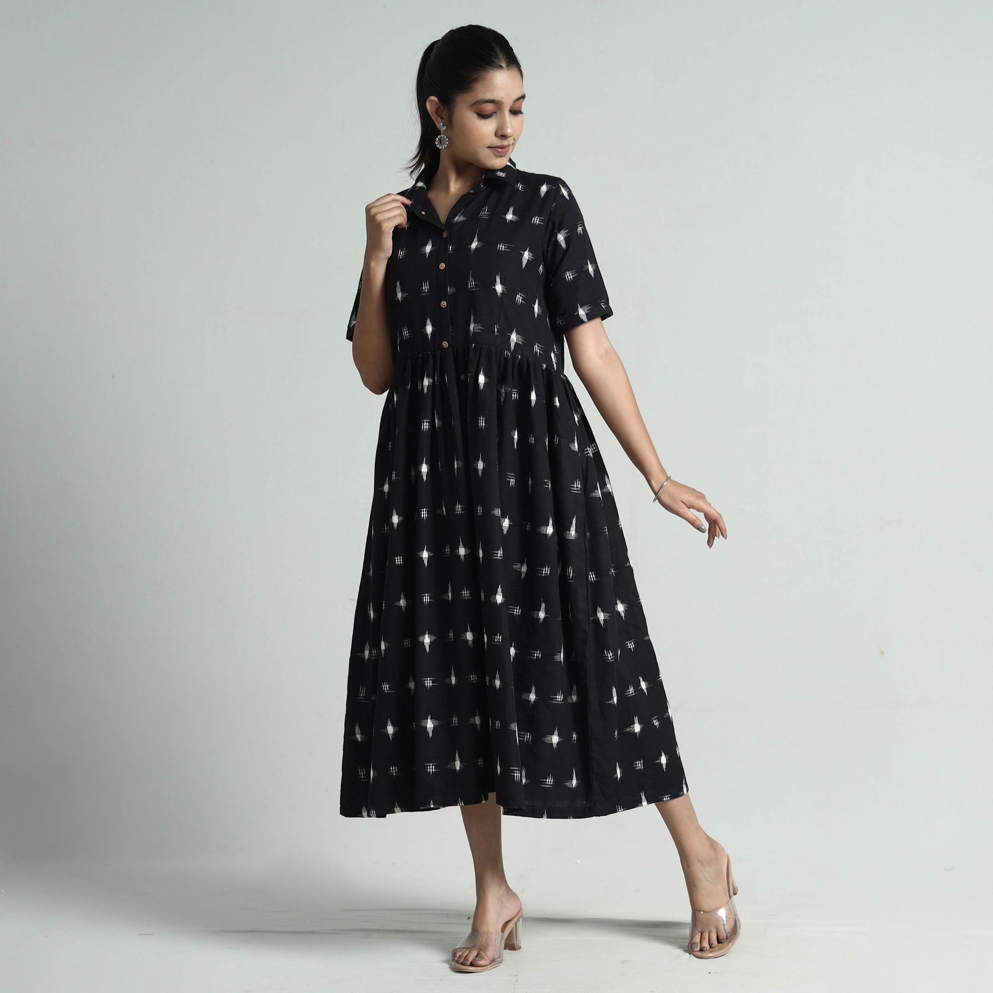 ITOKRI CASUALS Black - Pochampally Double Ikat Weave Cotton Dress