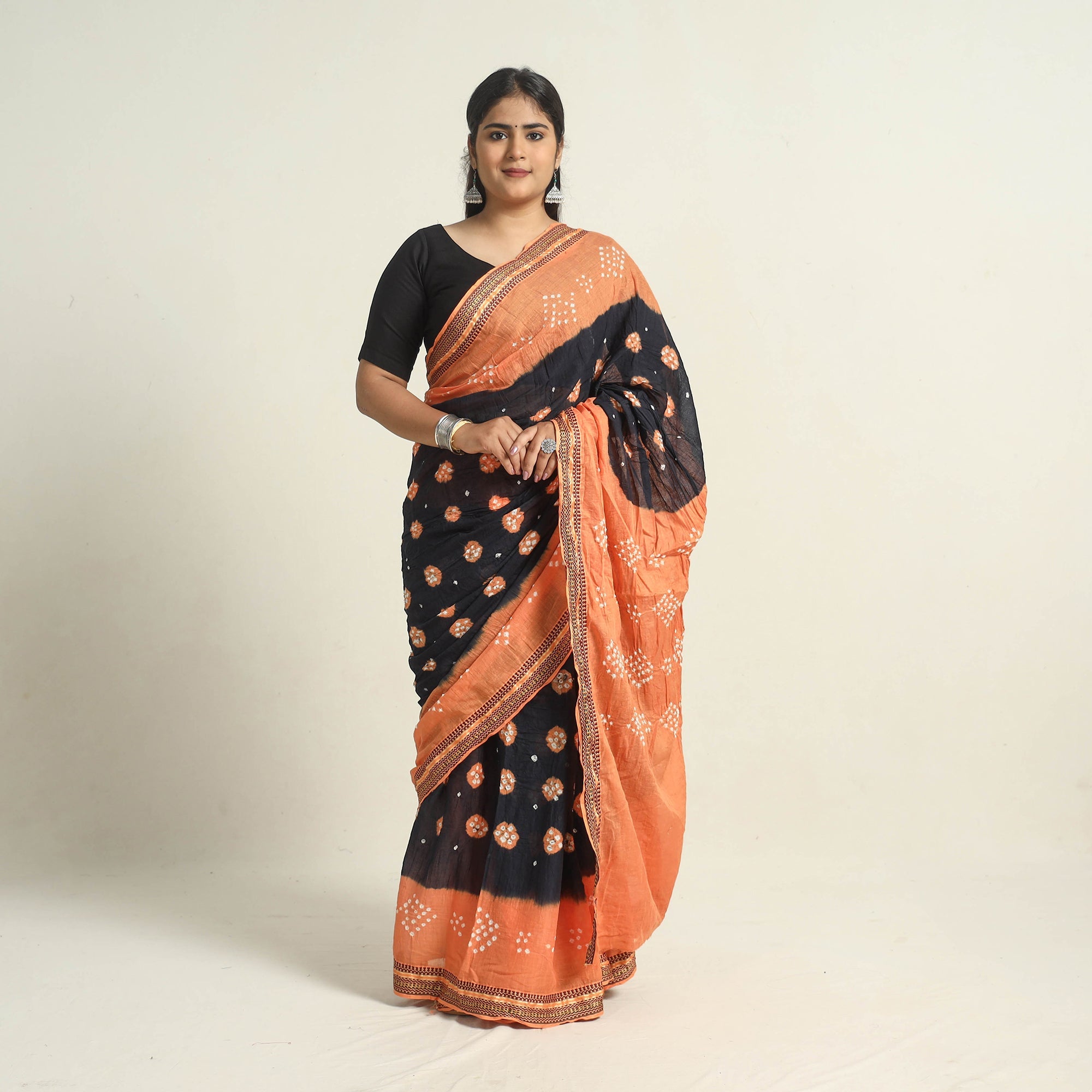 KACHCHH JI CHHAAP Black - Kutch Tie-Dye Cotton Bandhani Saree with Blouse Piece 12