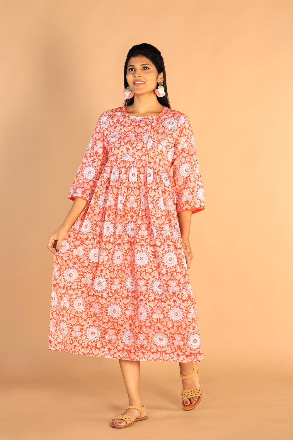 Kalanjali Ethnics Floral Sanganeri hand block printed cotton dress