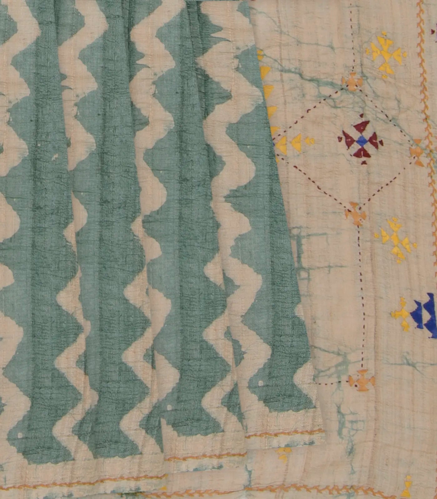 RmKV Steel Blue Embroidered Tussar Silk Saree With Chevron Motifs-Steel Blue