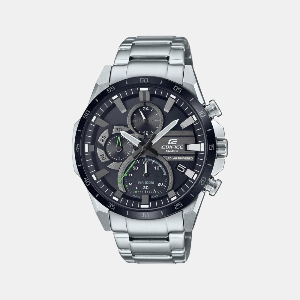 Casio Edifice Men Quartz Black Dial Chronograph Stainless Steel Watch ED547