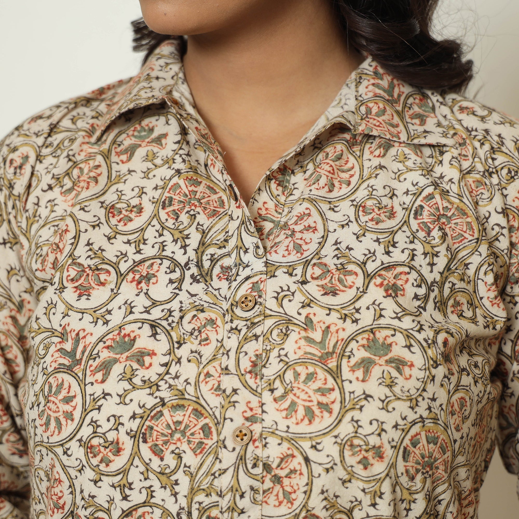 ITOKRI CASUALS Beige - Pedana Kalamkari Hand Block Printed Cotton Straight Kurta 04 - view 5