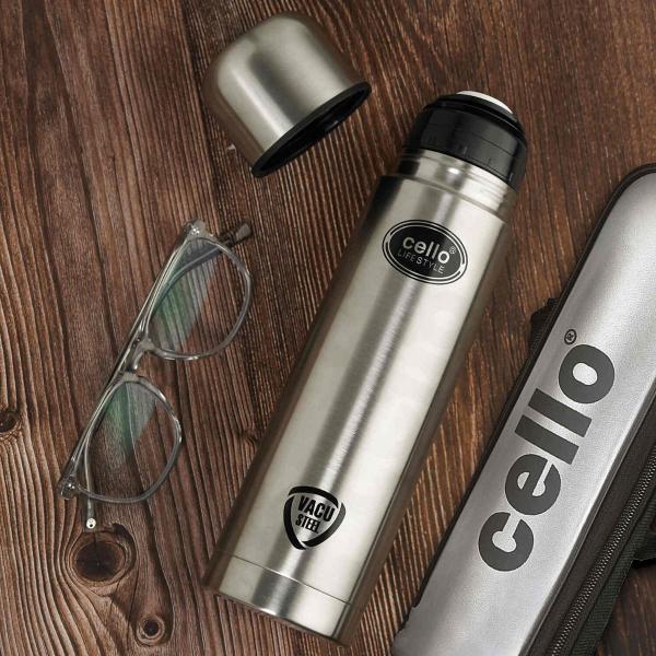 Cello Lifestyle Flask, Vacusteel Water Bottle with Thermal Jacket, 750ml