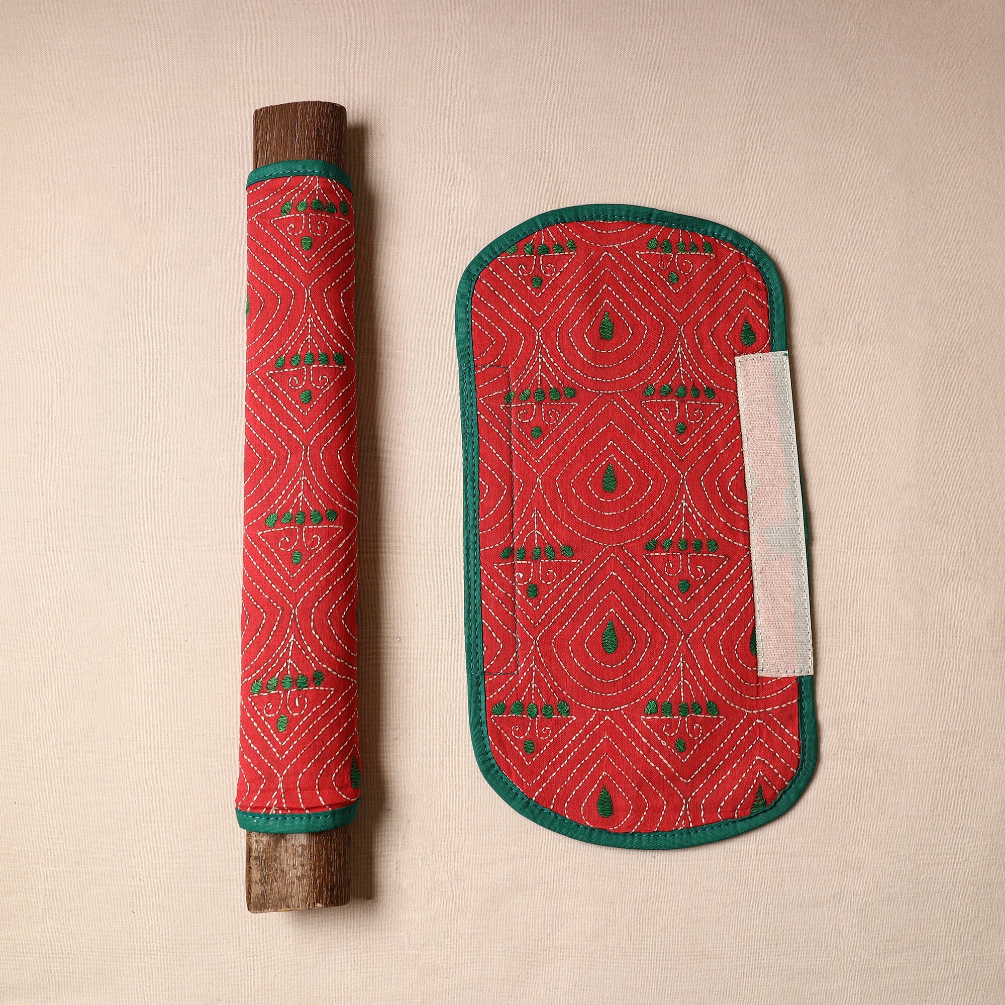 ASALKAAR Bengal Kantha Work Handmade Fridge Handle Cover (Set of 2) 54