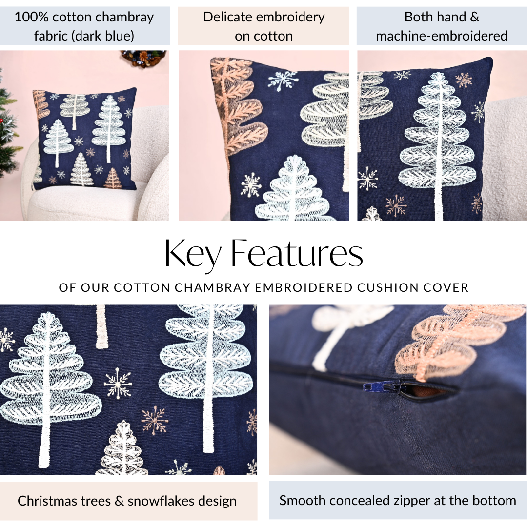 Nestasia Festive Forest Dark Blue Embroidered Cushion Cover 40x40cm - view 5