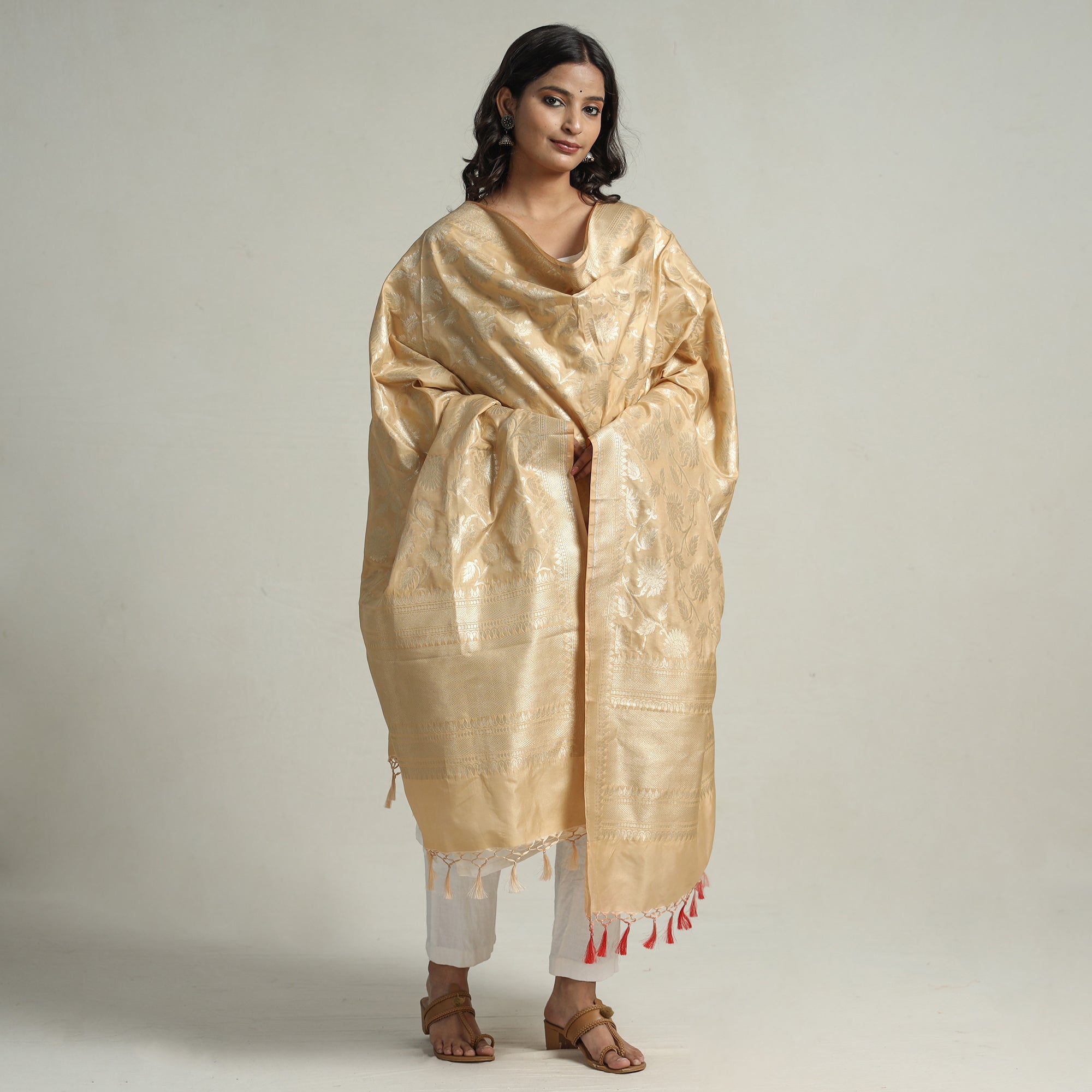 BANARASI BY MAQBUL HASAN Beige - Semi Silk Zari Jaal Banarasi Dupatta 51 - view 2