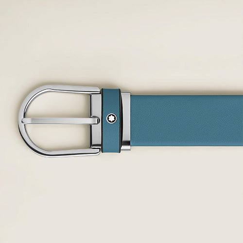 Montblanc Mont Blanc, Horseshoe Buckle Smoky Blue 35 mm Leather Belt - view 3