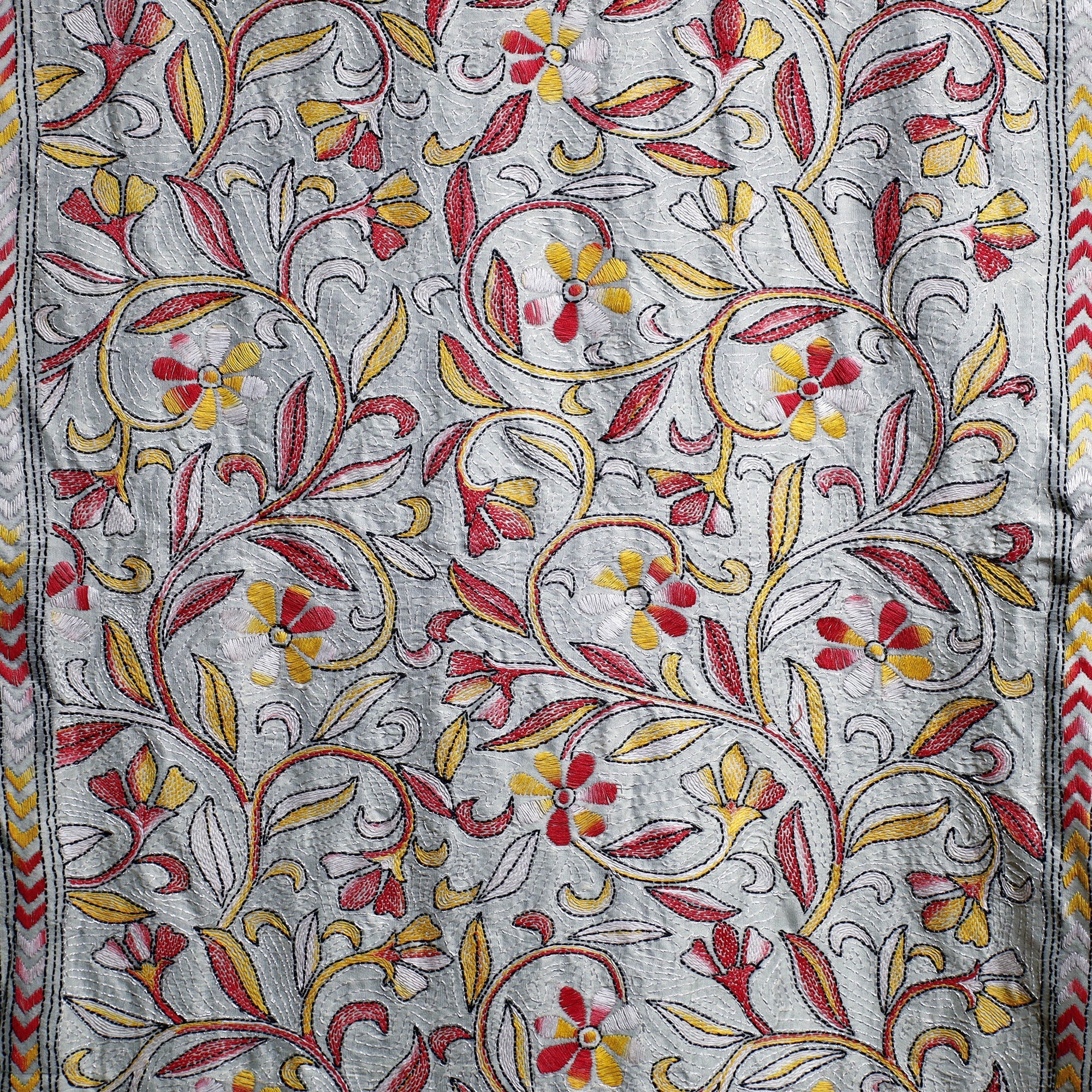 KHUSHBASH - HAPPY LOOM OF EAST Bengal Kantha Hand Embroidery Tussar Silk Wall Hanging (79 x 22 in) - view 3