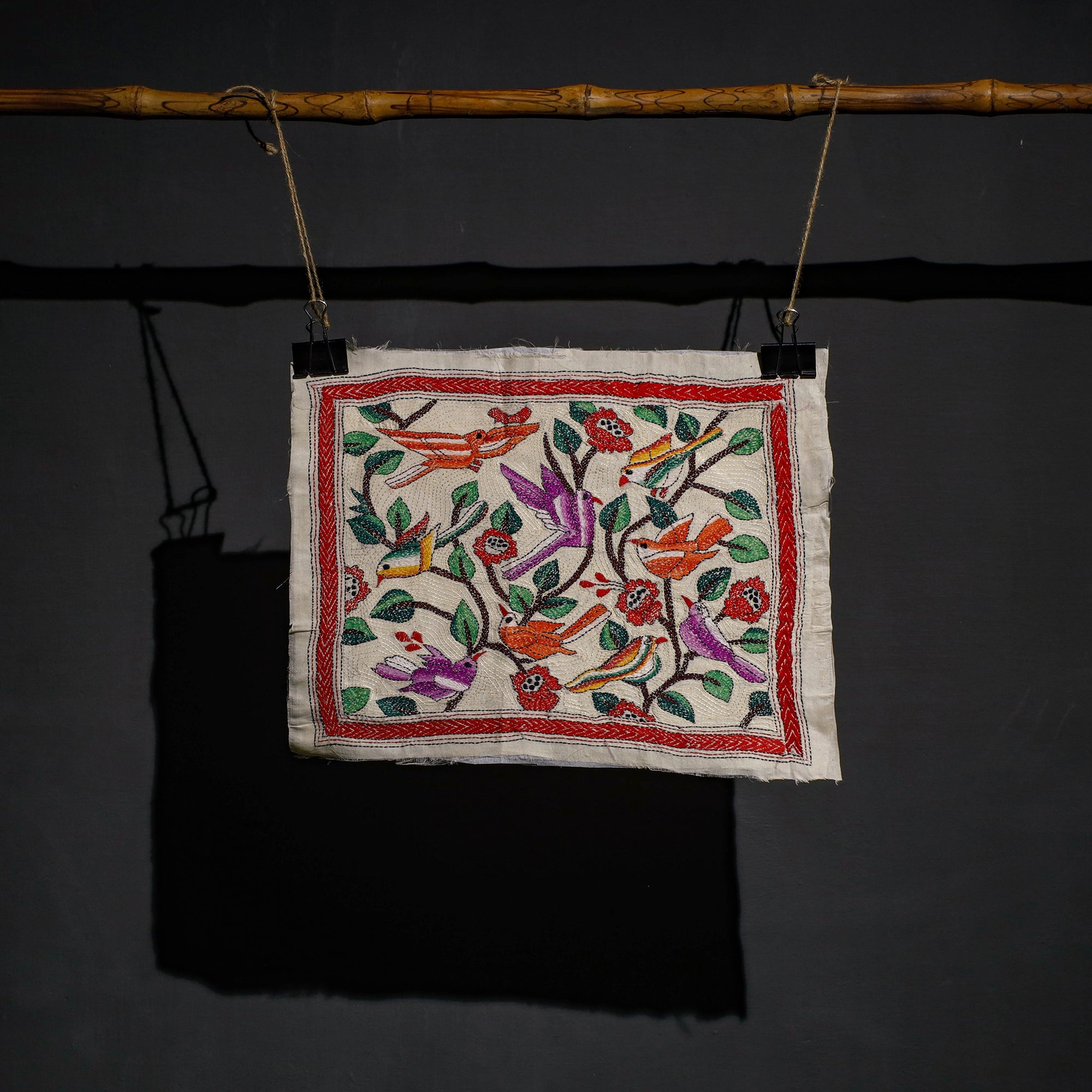KHUSHBASH - HAPPY LOOM OF EAST Bengal Kantha Hand Embroidery Cotton Wall Hanging (15 x 19 in) 14