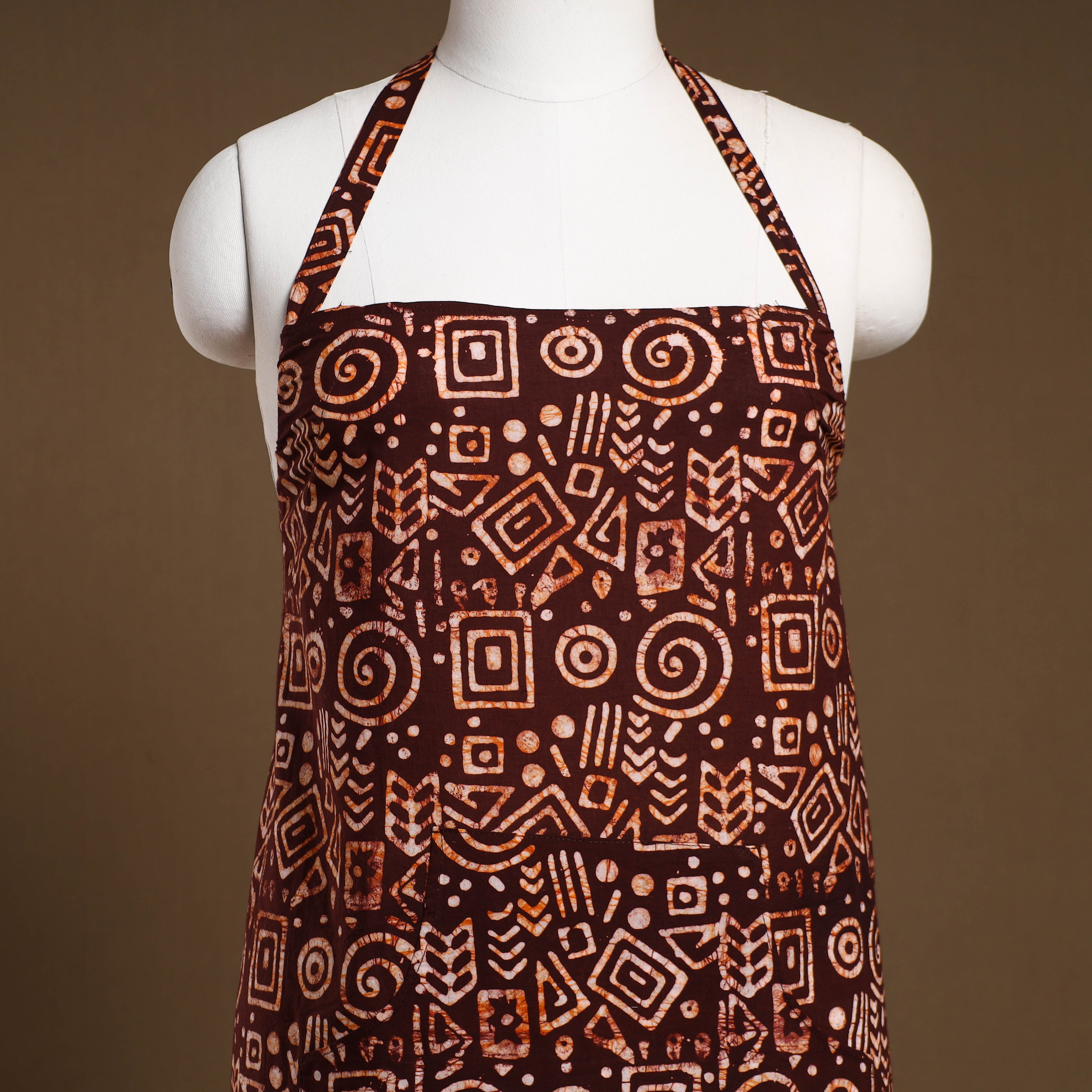 JALPARI Brown - Hand Batik Print Cotton Apron with Pocket 07 - view 2