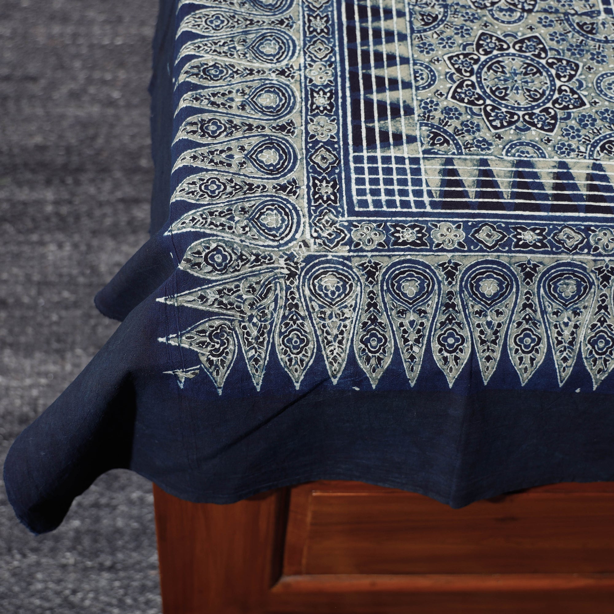 KACHCHH JI CHHAAP Blue - Ajrakh Block Printed Cotton Single Bed Cover (90 x 60 in) - view 3