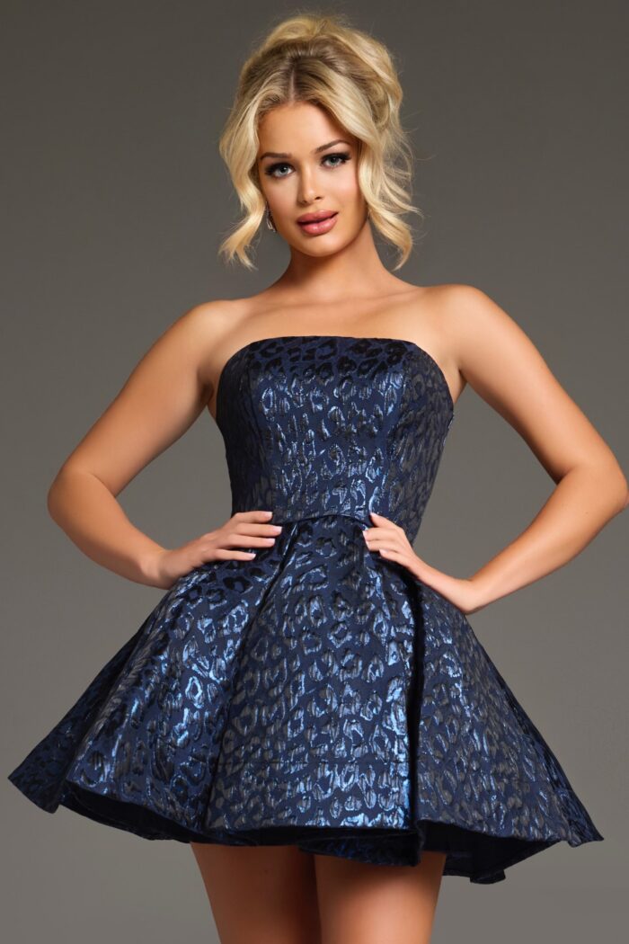 Jovani 42135 Short Textured Bodice A Line Cocktail Dress - view 3