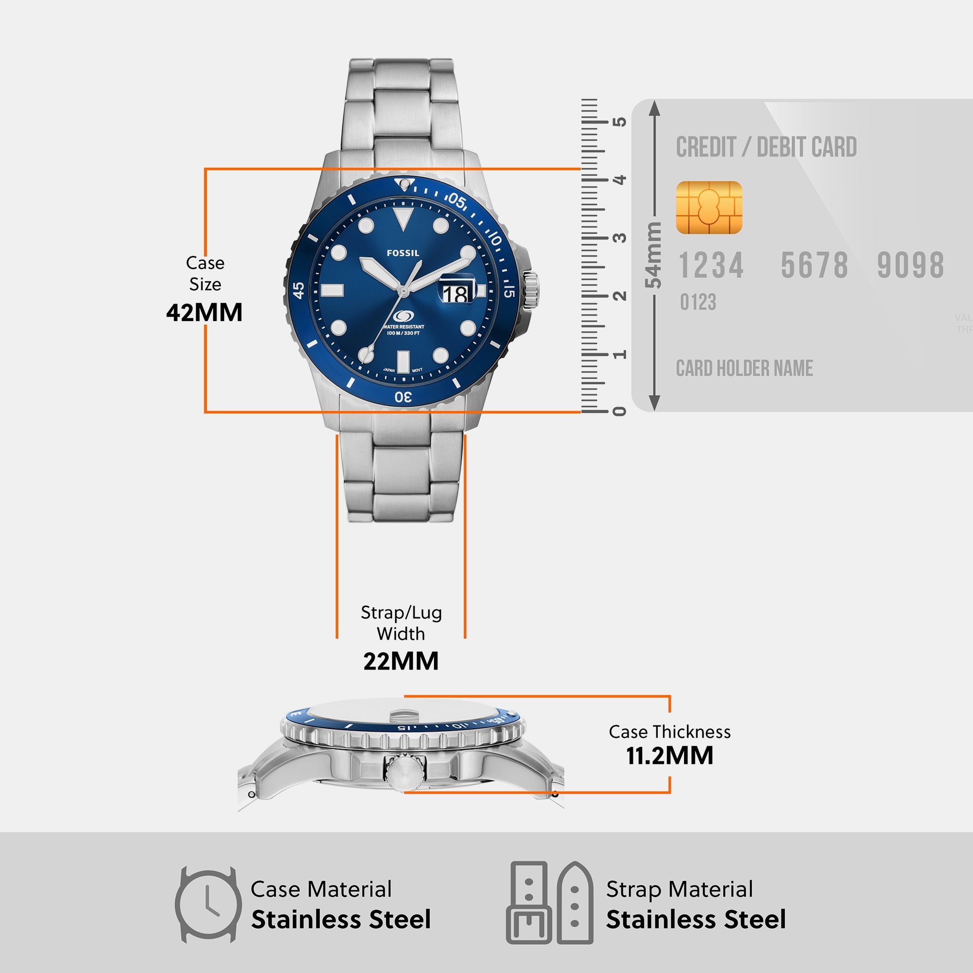 Fossil Blue Dive Men Quartz Blue Dial Analog Stainless Steel Watch FS6029 - view 7