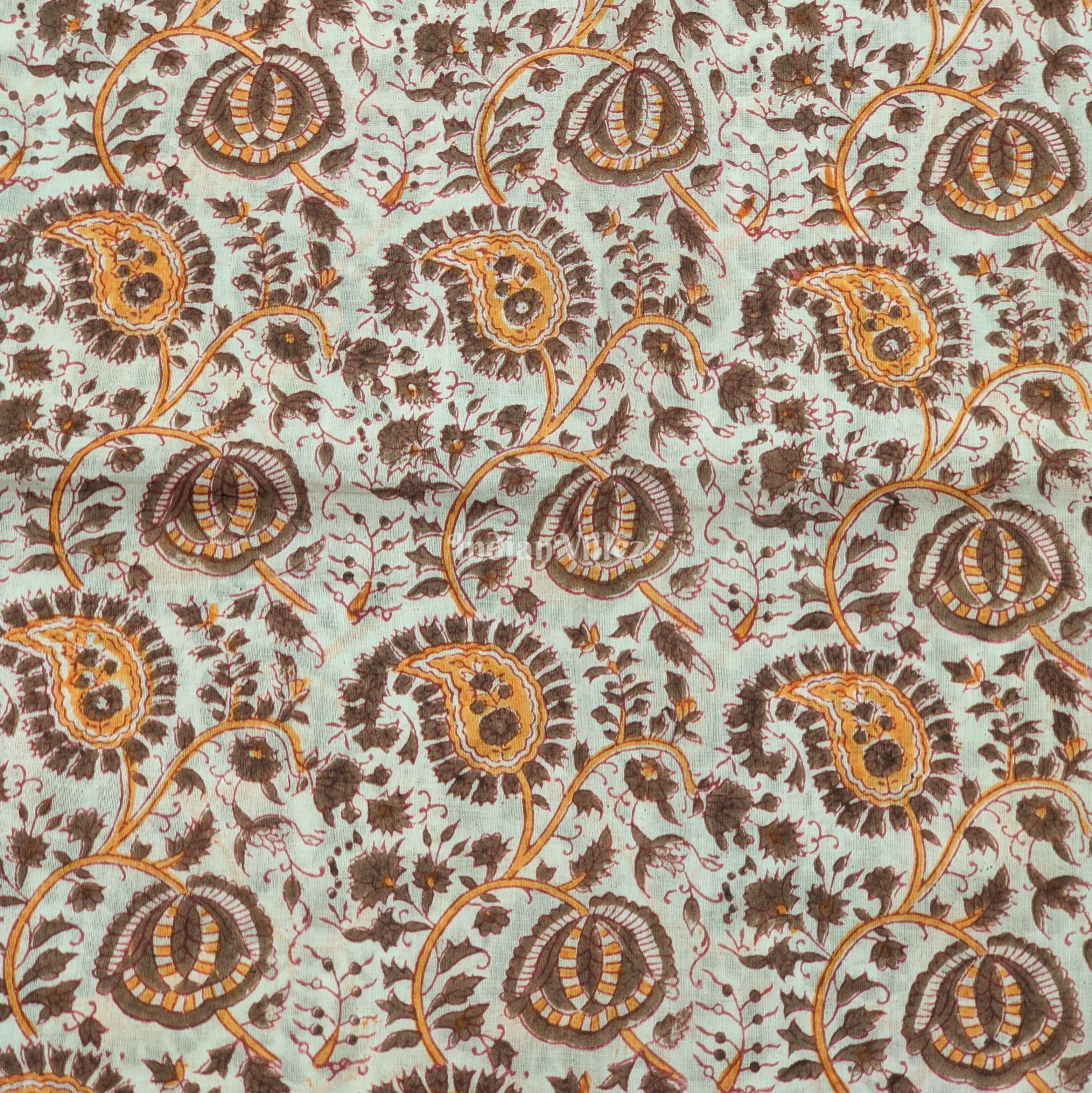 IndianVillèz Off White Multicolored Floral Hand Block Printed Cotton Fabric - view 2