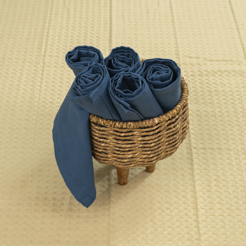 Urban Space -Home Furnishing Store 100% Cotton Multipurpose Kitchen Napkins, Dining Table Napkins, Machine Washable & Reusable - Set of 6 - Navy Blue