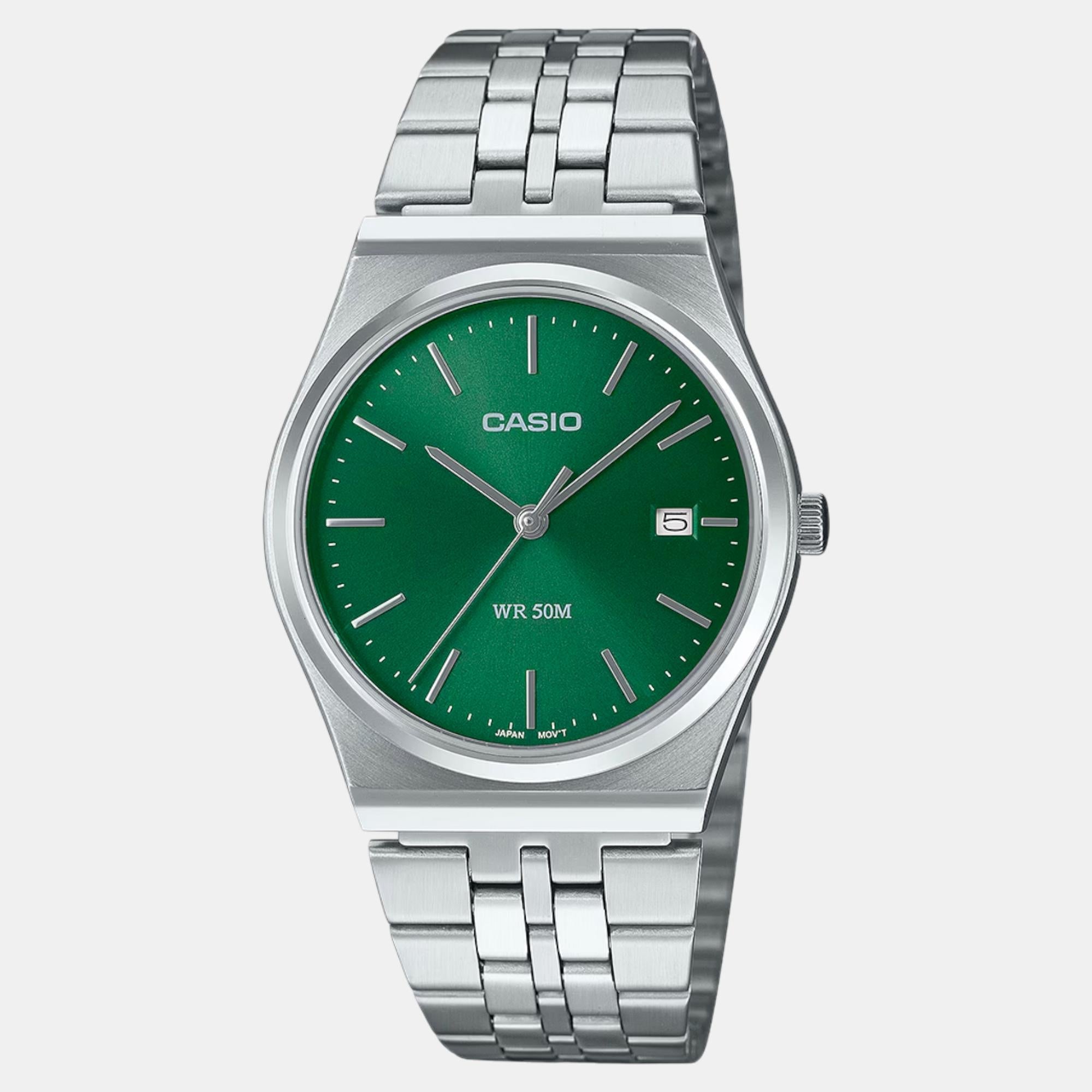Casio Enticer Men Quartz Green Dial Analog Stainless Steel Watch A2236