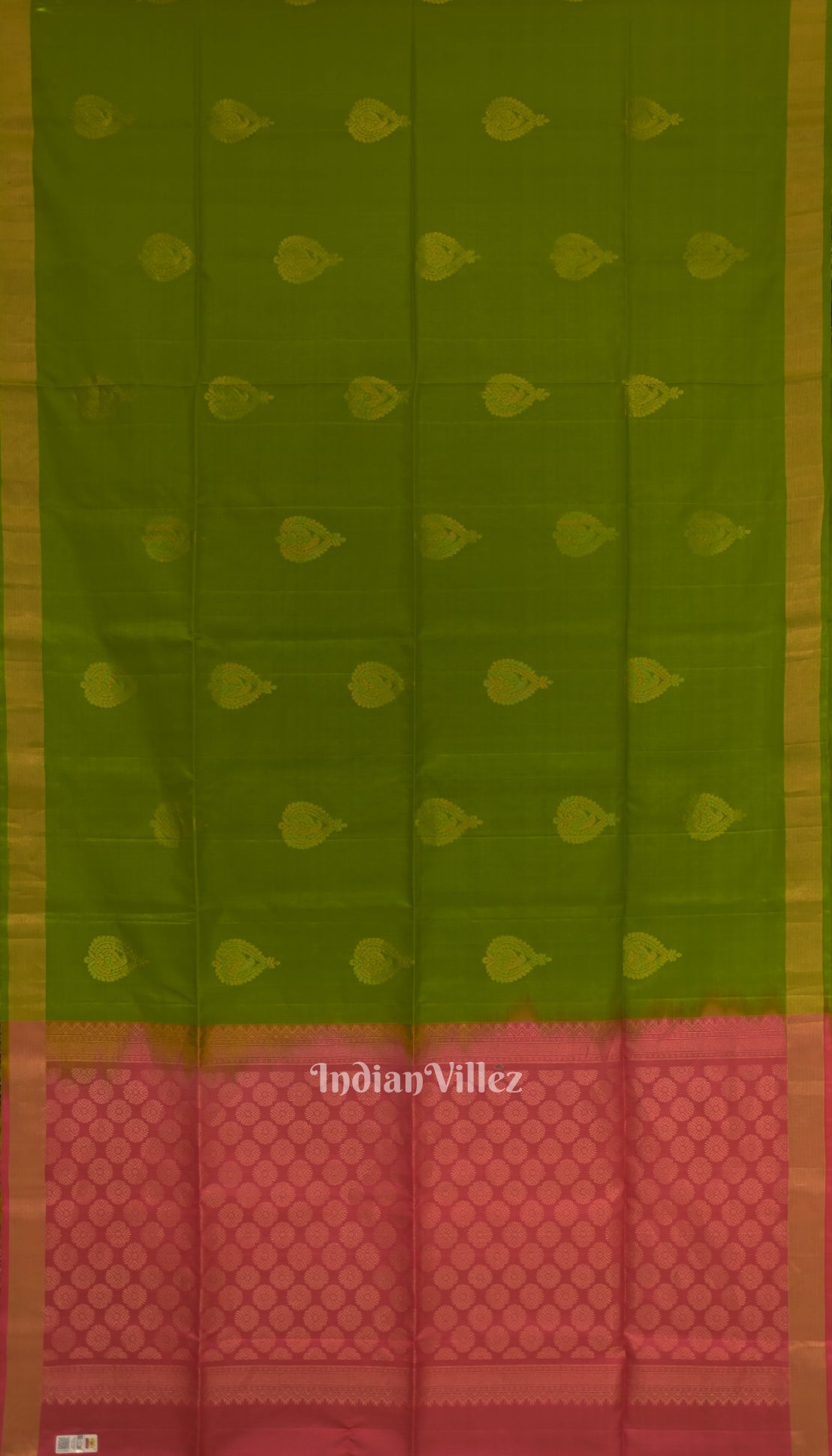 IndianVillèz Parrot Green With Rani Pink Pure Kanjivaram Soft Silk Saree