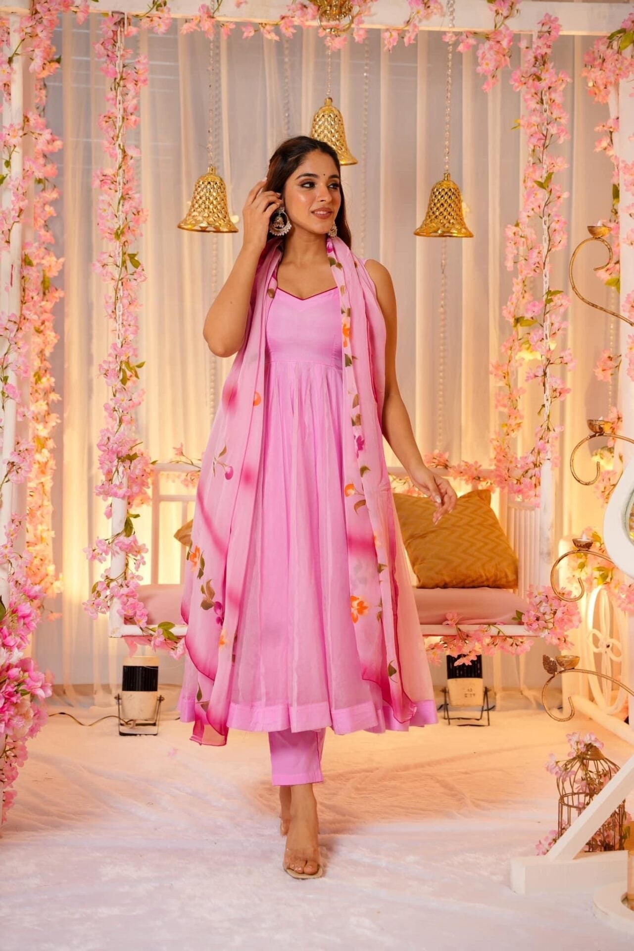 Idaho-o Petal pink organza suit set