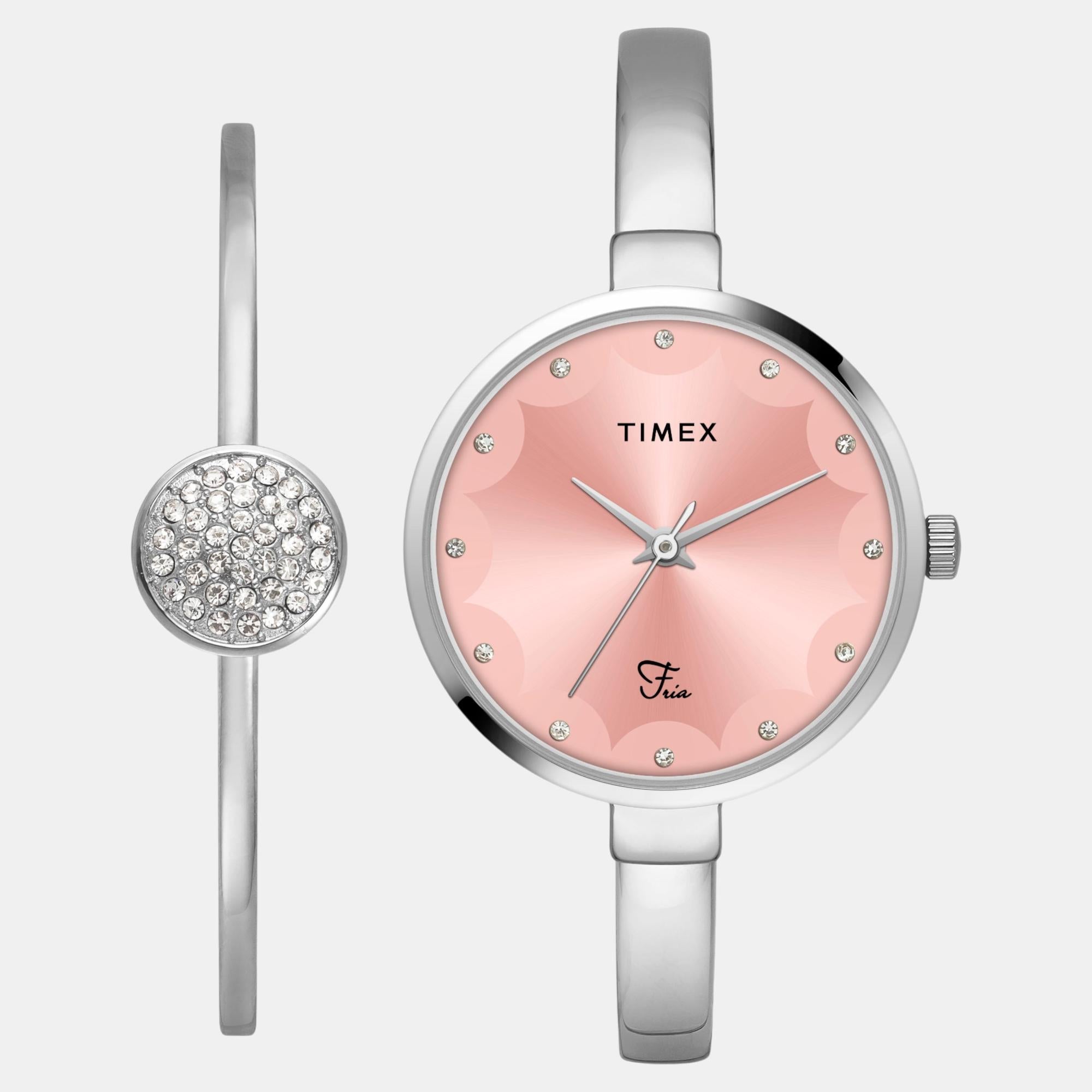 Timex Fria Women Quartz Pink Dial Analog Brass Watch TWEL18500